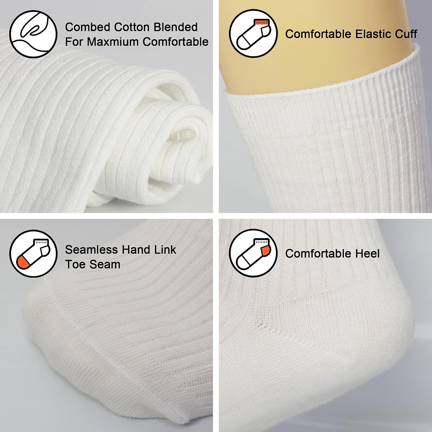 Girls Knee High Socks Kids School Uniform long socks Seamless Cotton Stockings White and Black 3- Pack