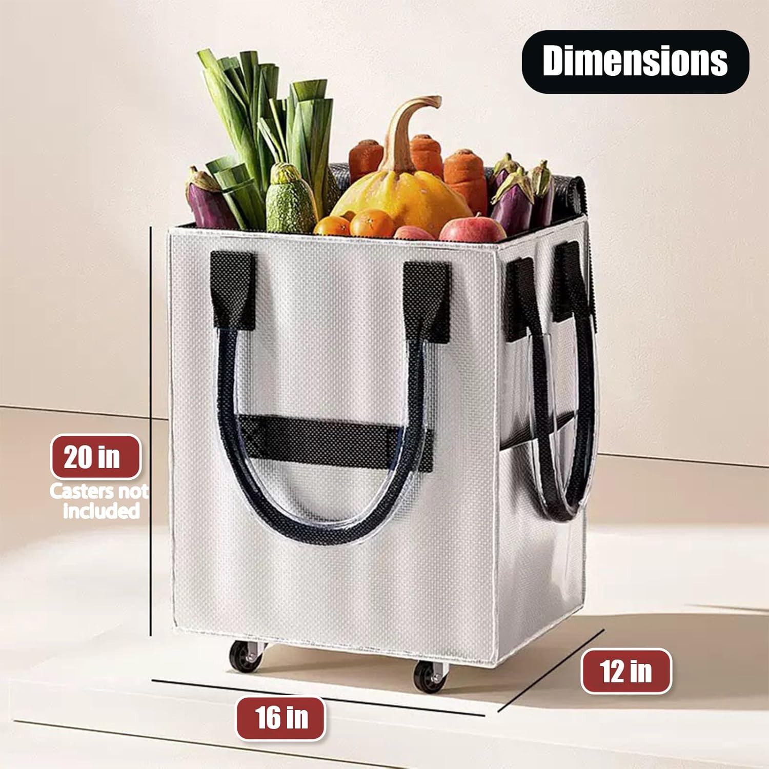 Reusable Grocery Bag on Wheel, Barrier-Free Transportation of Items, Foldable Shopping Cart with Wheels, Can Carry up to 67 Pounds, Suitable for Groceries, Laundry, Camping and Moving.