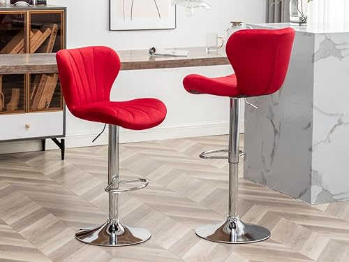 Miniatura 12 de SZLIZCCC Shell - Juego de 2 taburetes de bar giratorios ajustables con chasis negro, silla de bar de terciopelo con respaldo medio, taburete de