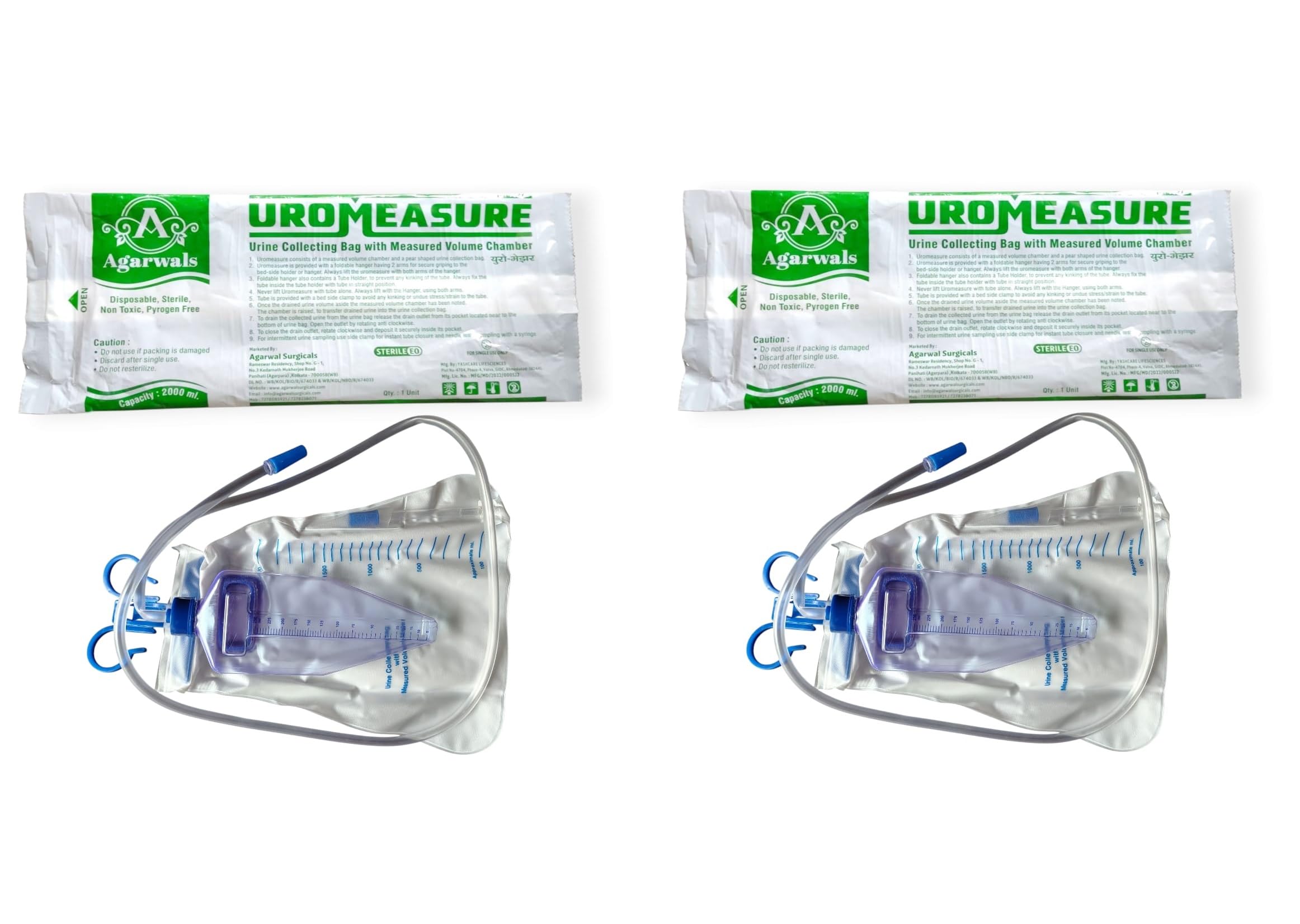 Agarwals Urometer Urine Collecting Bag with Measured Volume Chamber (2000ML) - (Pack of 2)-image-25