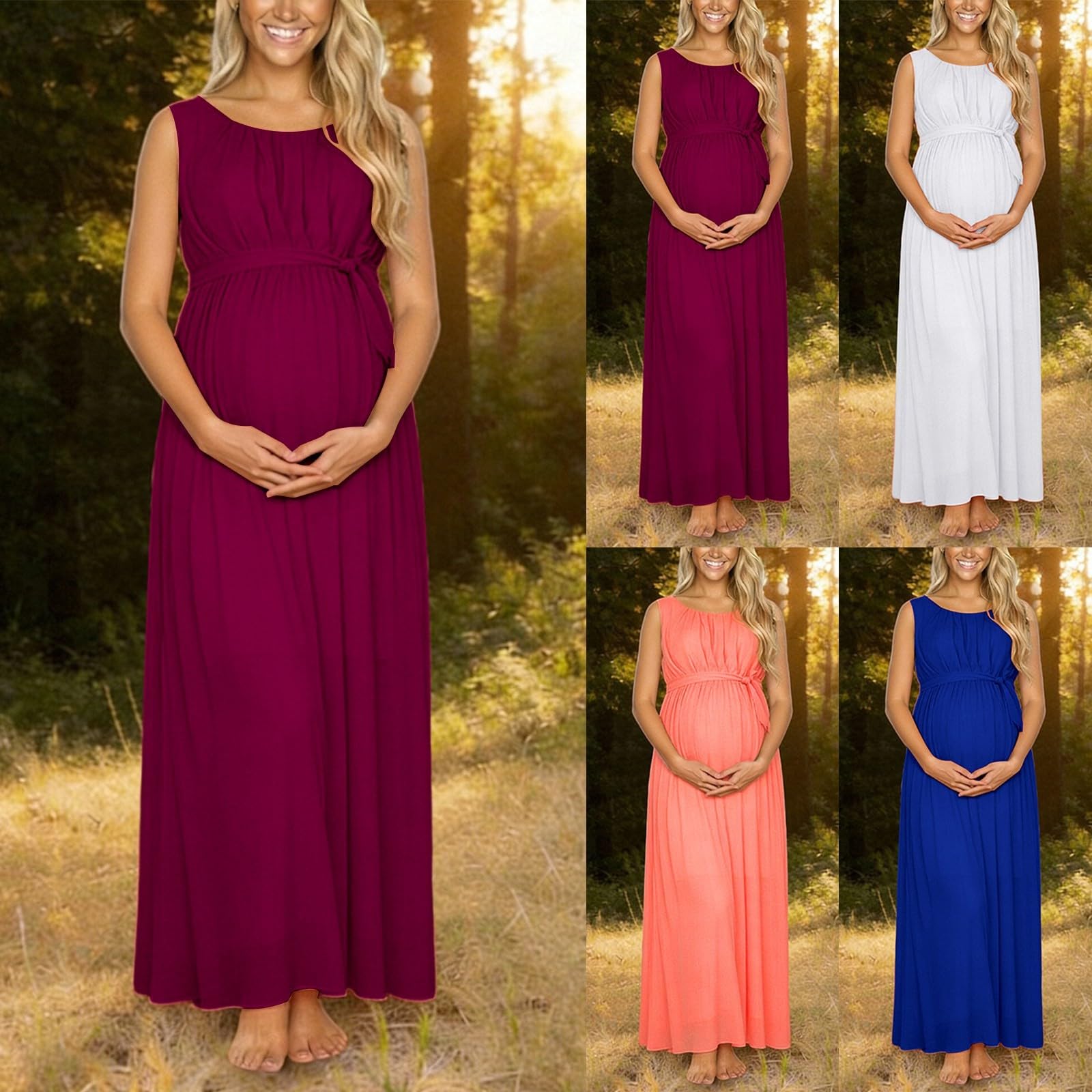 Elegante vestido de maternidad para embarazo, sin mangas, cuello redondo, vestido de embarazo con paneles de contraste, cómodo, talla grande para ser atuendo
