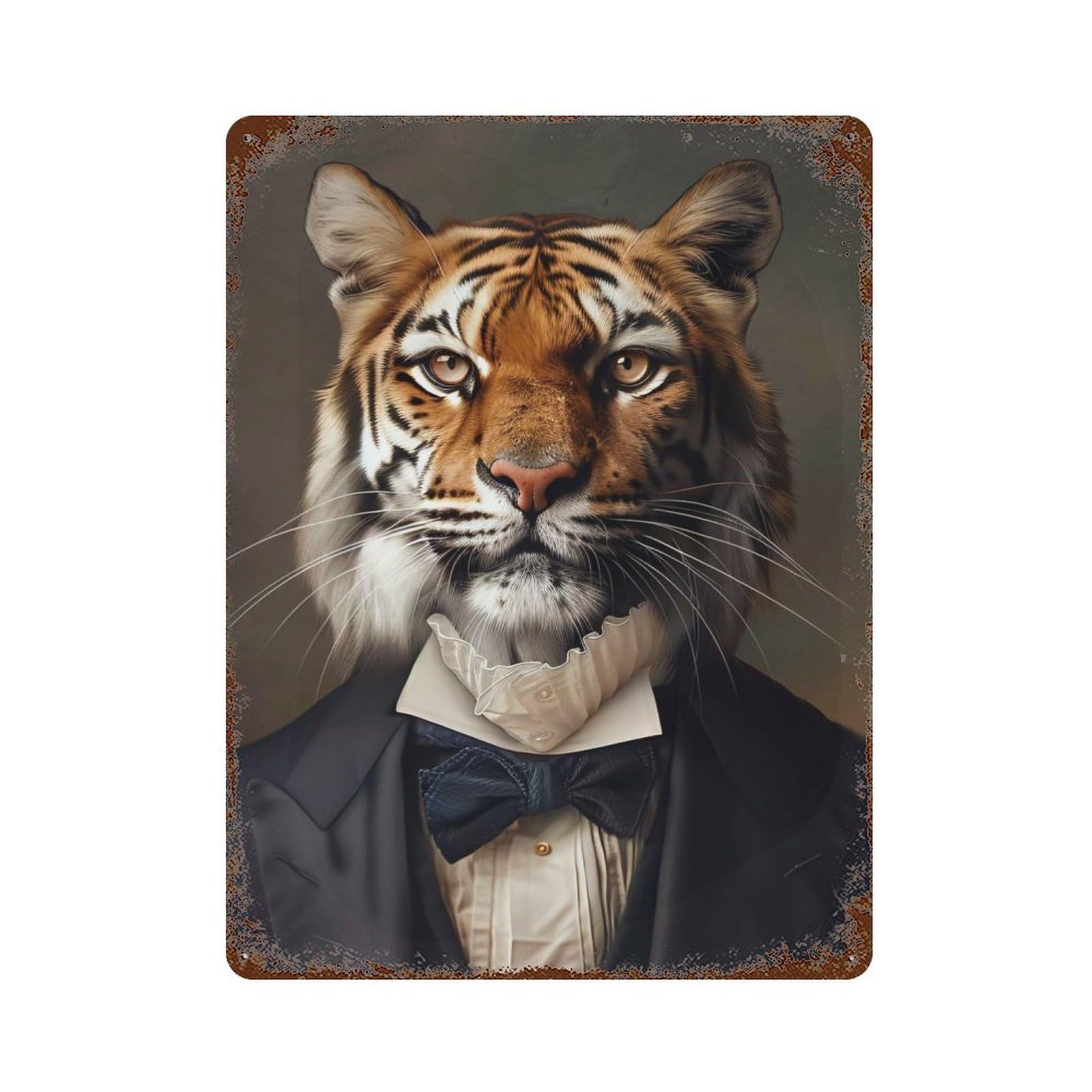 Vintage Rust Metal Sign Tiger in Tuxedo Portrait 15.7"x11.8", Old School Wall Decor for Garage, Bar And Workshop Decor