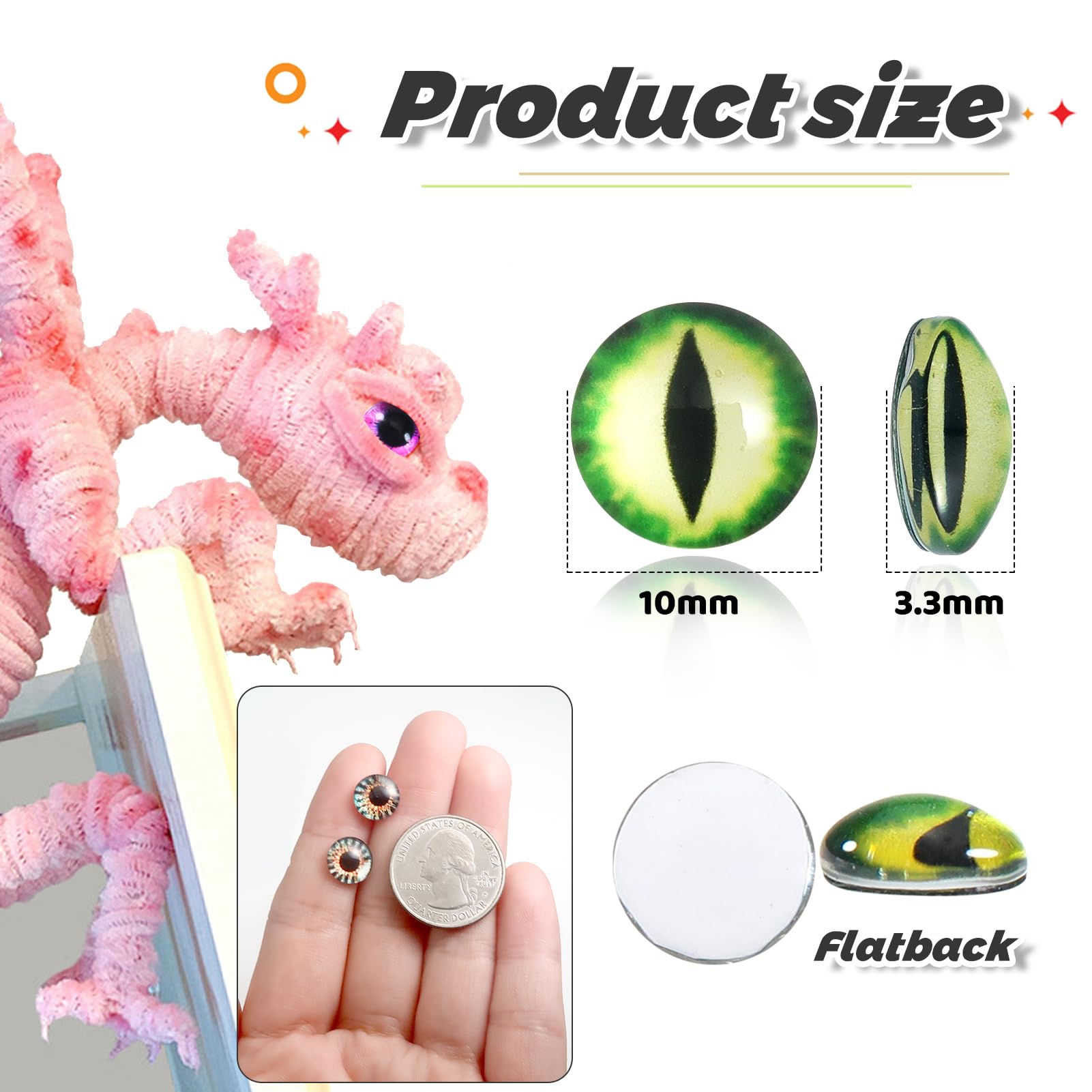 TOAOB 100 pcs 10mm Glass Dragon Eyes Cabochon Eyes Safety Eyes Dolls Eyes for Doll Making DIY Craft Plush Animals - Image 2