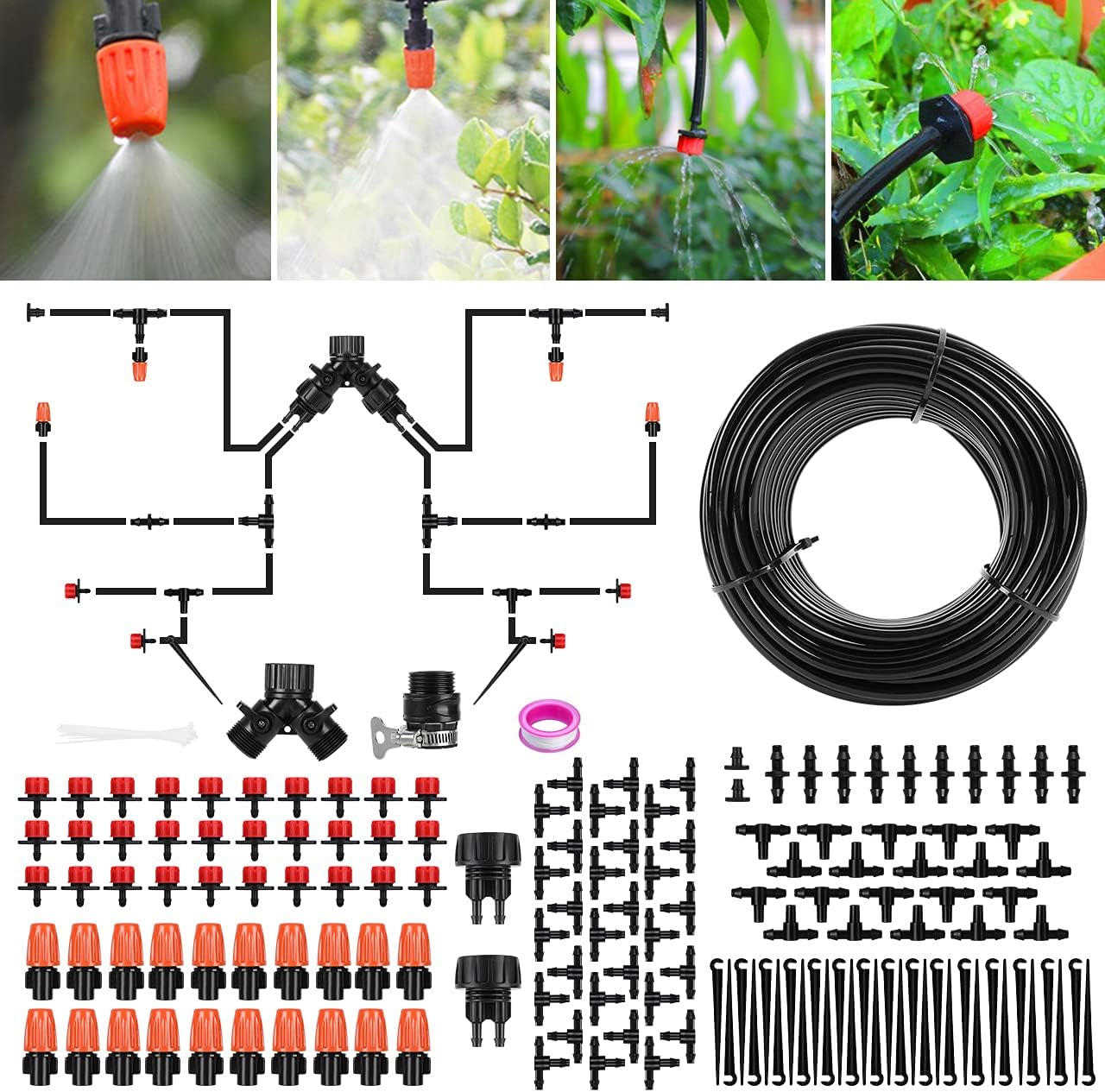 Aiglam Garden Irrigation System 98FT/30M Drip Irrigation Kit，1/4" Blank Distribution Tubing Adjustable Automatic Drip Irrigation Kits for Garden Greenhouse,Flower Bed, Patio Plants : Patio, Lawn & Garden
