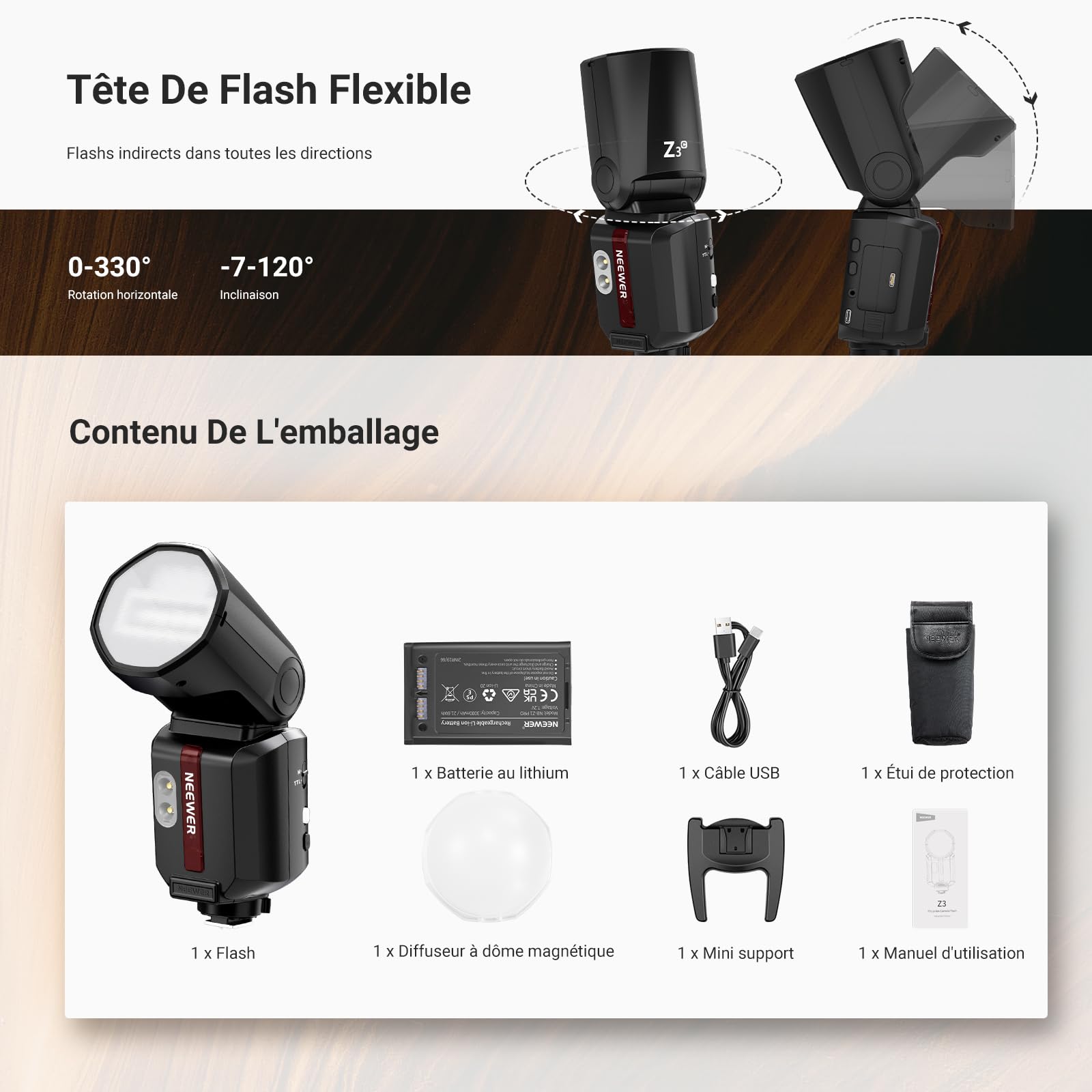 NEEWER Flash 100Ws 2,4G TTL Griffe Compatible avec Canon Caméra et Godox,écran Tactile,HSS 1/8000,2 Lampe Pilote,Commutation TTL/M,Batterie 3000mAh/500 Pleine Puissance,éclairage Studio Photo,Z3-C