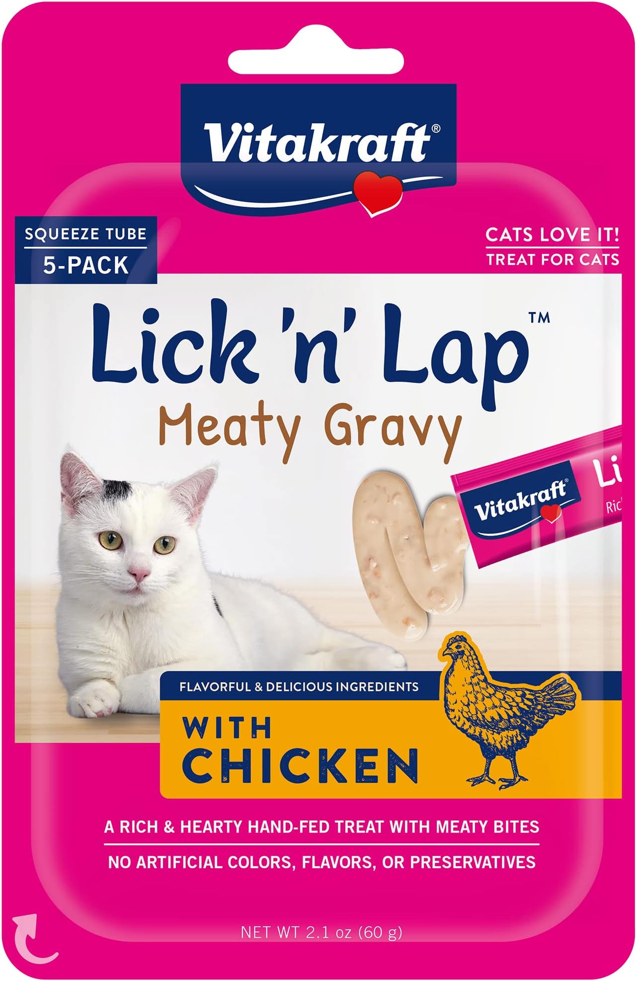 Vitakraft Lick 'n' Lap Meaty Gravy Cat - Chicken - Great for Bonding - Low Calorie Wet Cat Treat - 5 Pack