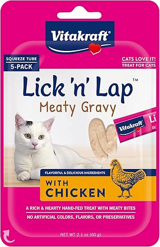 Vitakraft Lick 'n' Lap Meaty Gravy Cat - Pollo - Ideal para unir - Golosina húmeda baja en calorías para gatos - Paquete de 5