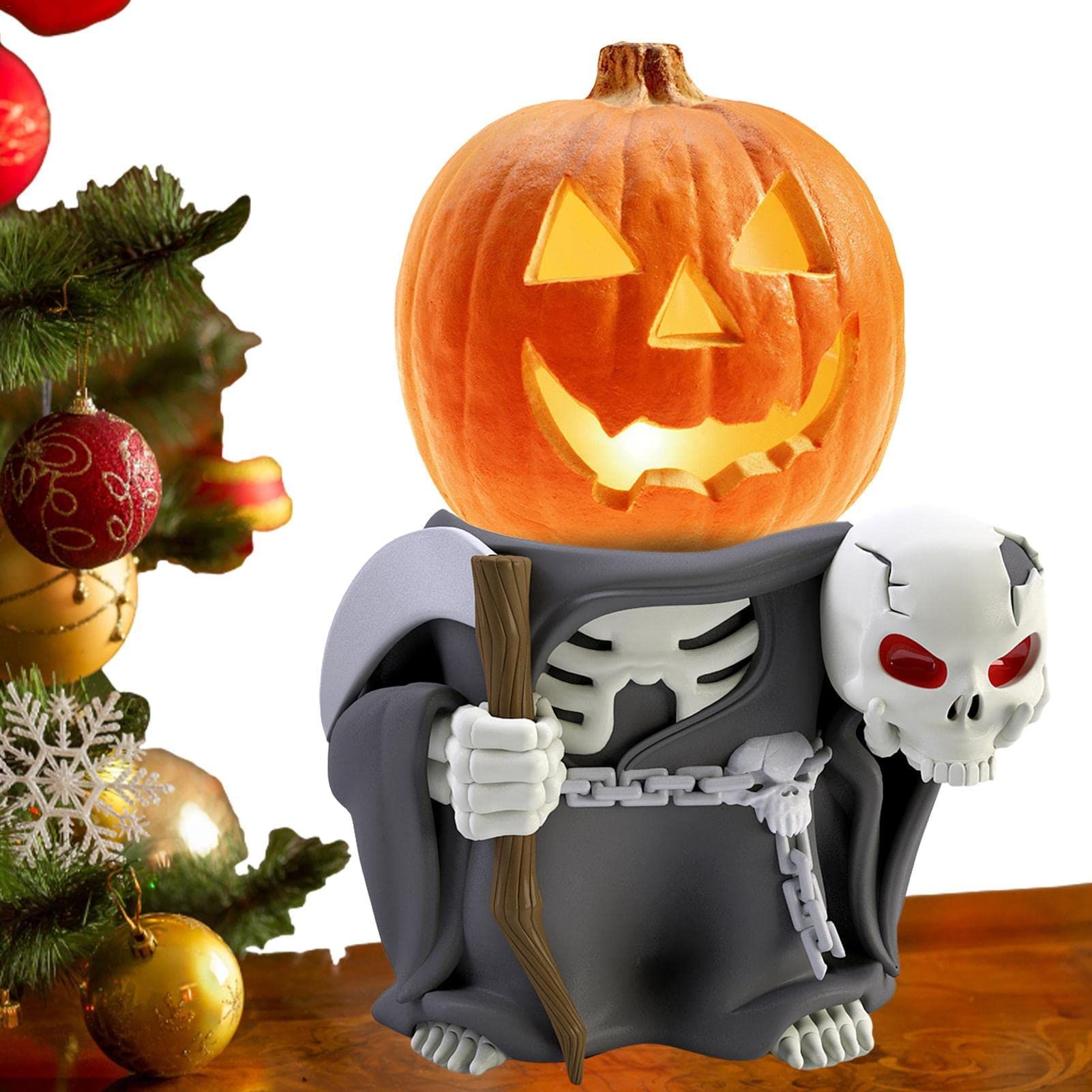 Czarujące dekoracje ogrodowe z bajki na Halloween z figurkami małych dyniowych rycerzy i ozdobami LED na choinkę