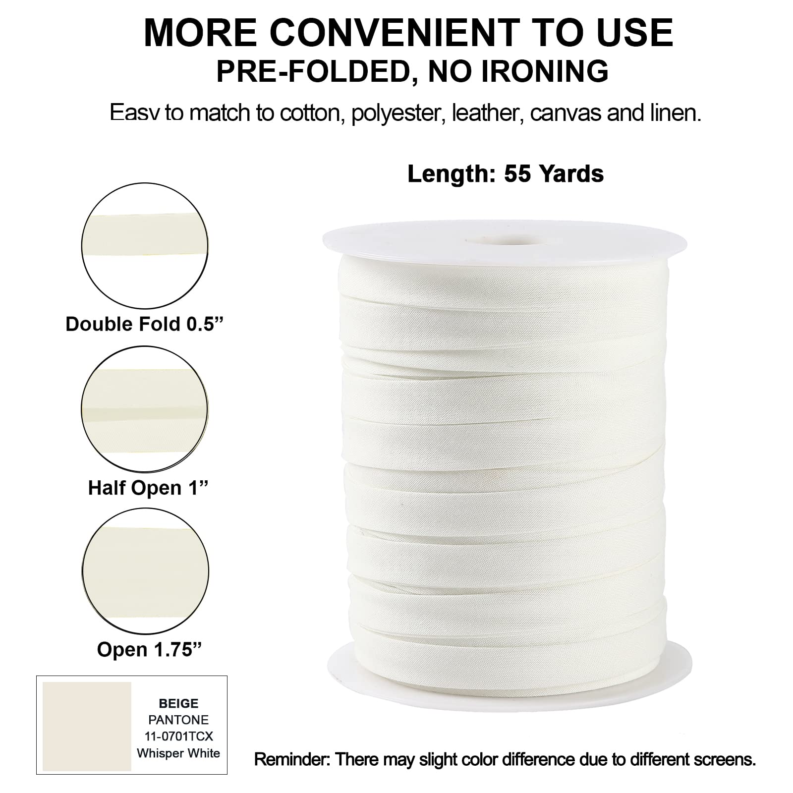 M METERXITY Schrägband 1/2 Zoll 55 Yards - Doppelt Gefaltetes Baumwollband Zum Nähen