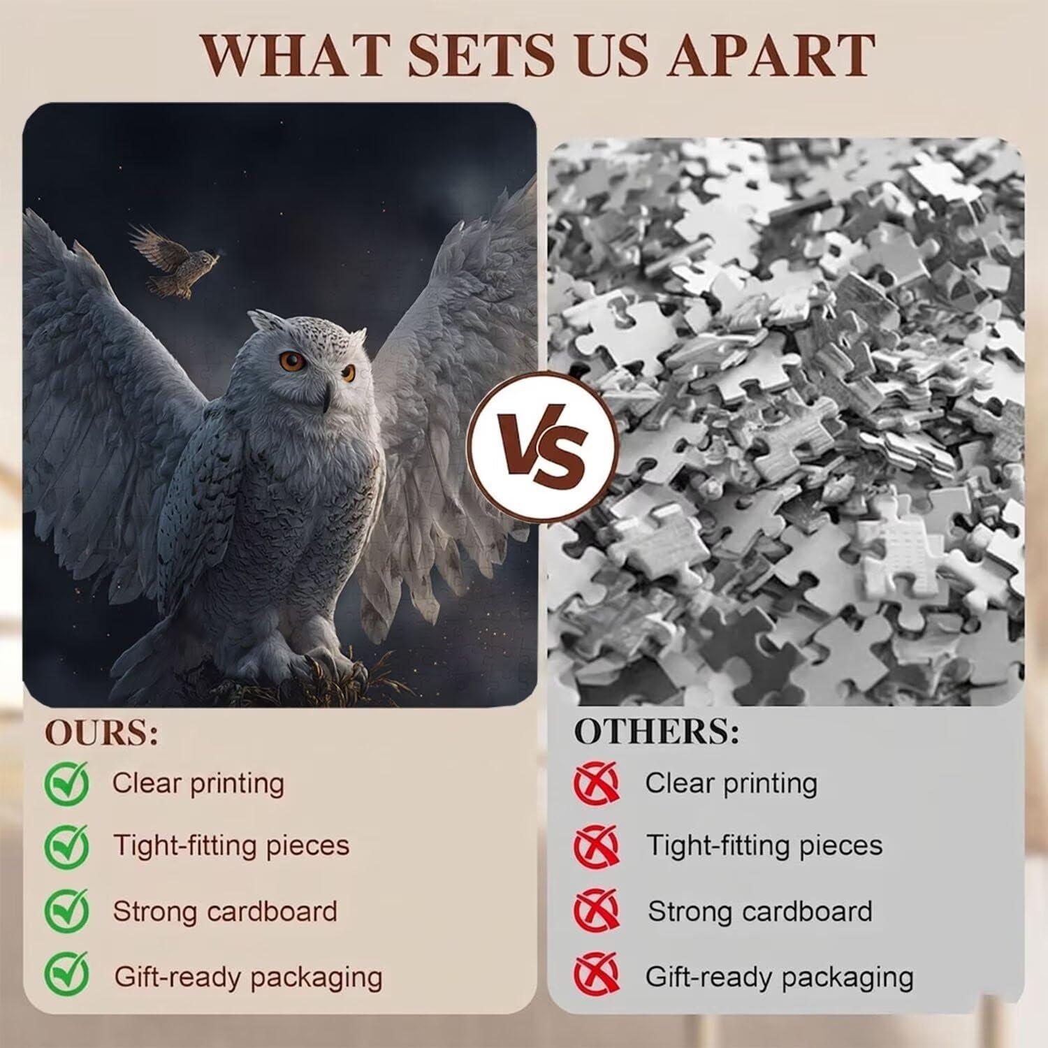 gufo grigio Puzzle 4000 Pezzi per Adulti, Puzzle in Legno - Collezione Classica con Poster Incluso - Sfida di Concentrazione e Passatempo Antistress, Gioco Educativo per Famiglia, 141 x 87 cm f0-721