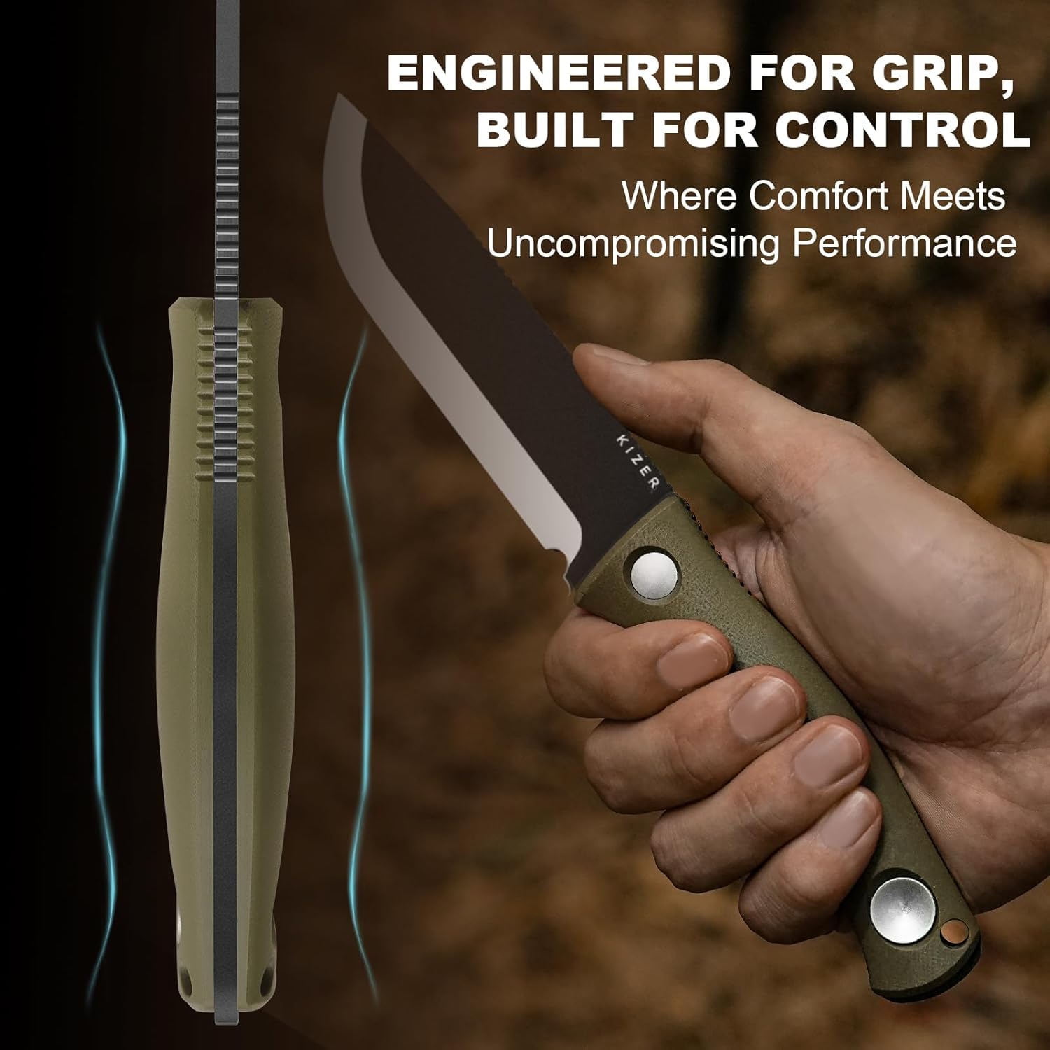 Kizer Polaris Feststehendes Messer, 4,23 Zoll 1095 Stahl Feststehende Klinge mit G10 Griff, Drop Point Outdoor Messer für Camping Wanderungen Überleben 1100A2
