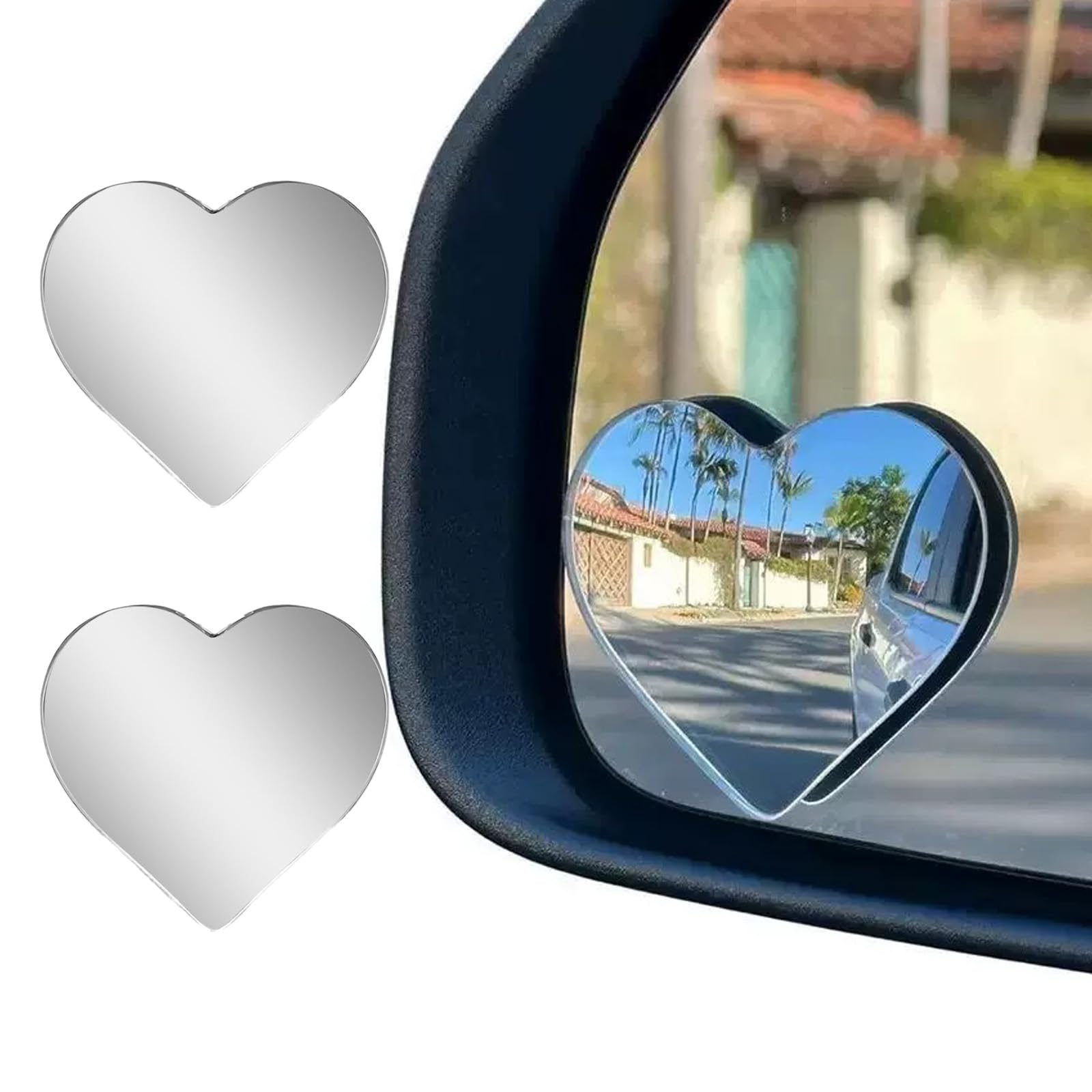 2-Pack Heart-Shaped Blind Spot Mirror for Cars, Wide Angle Side View Mirror, Universal Fit