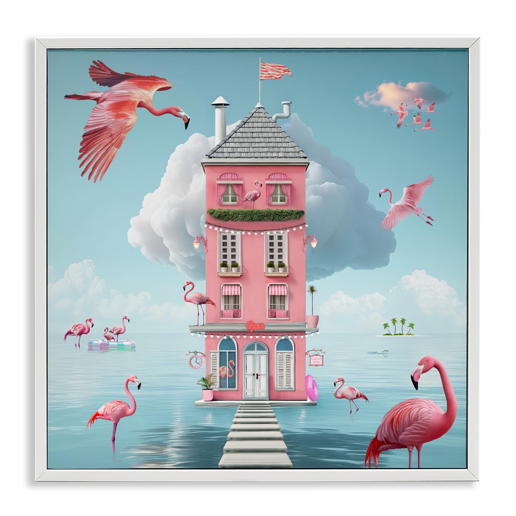Art Giclée flamant rose Stupell Industries, cadre 43x43 cm