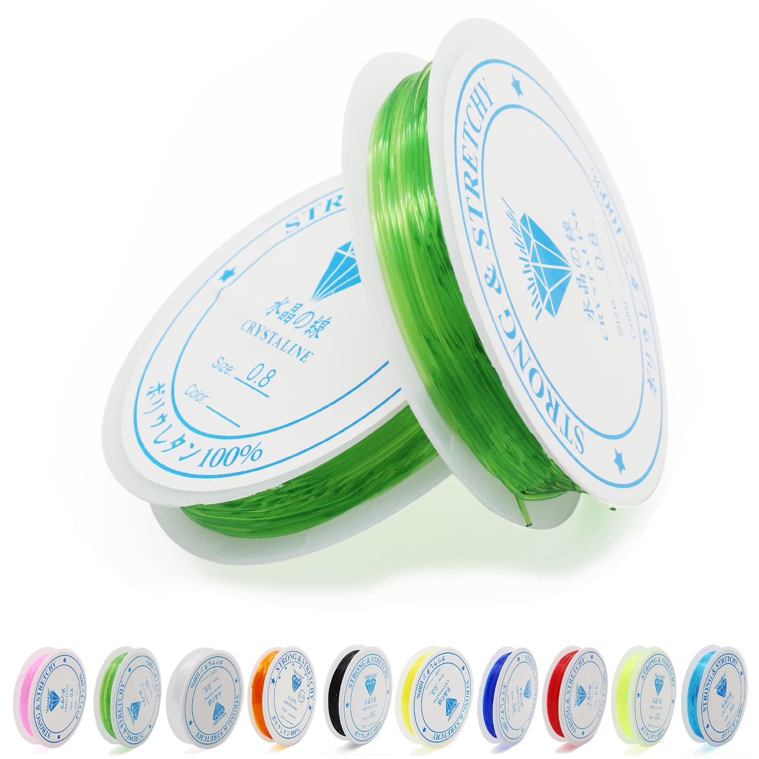 2 bobine da 0,8 mm di filo elastico per gioielli in TPU trasparente per gioielli di perle, bracciali, fai da te, per la produzione di gioielli, 8 m di rotolo (verde chiaro