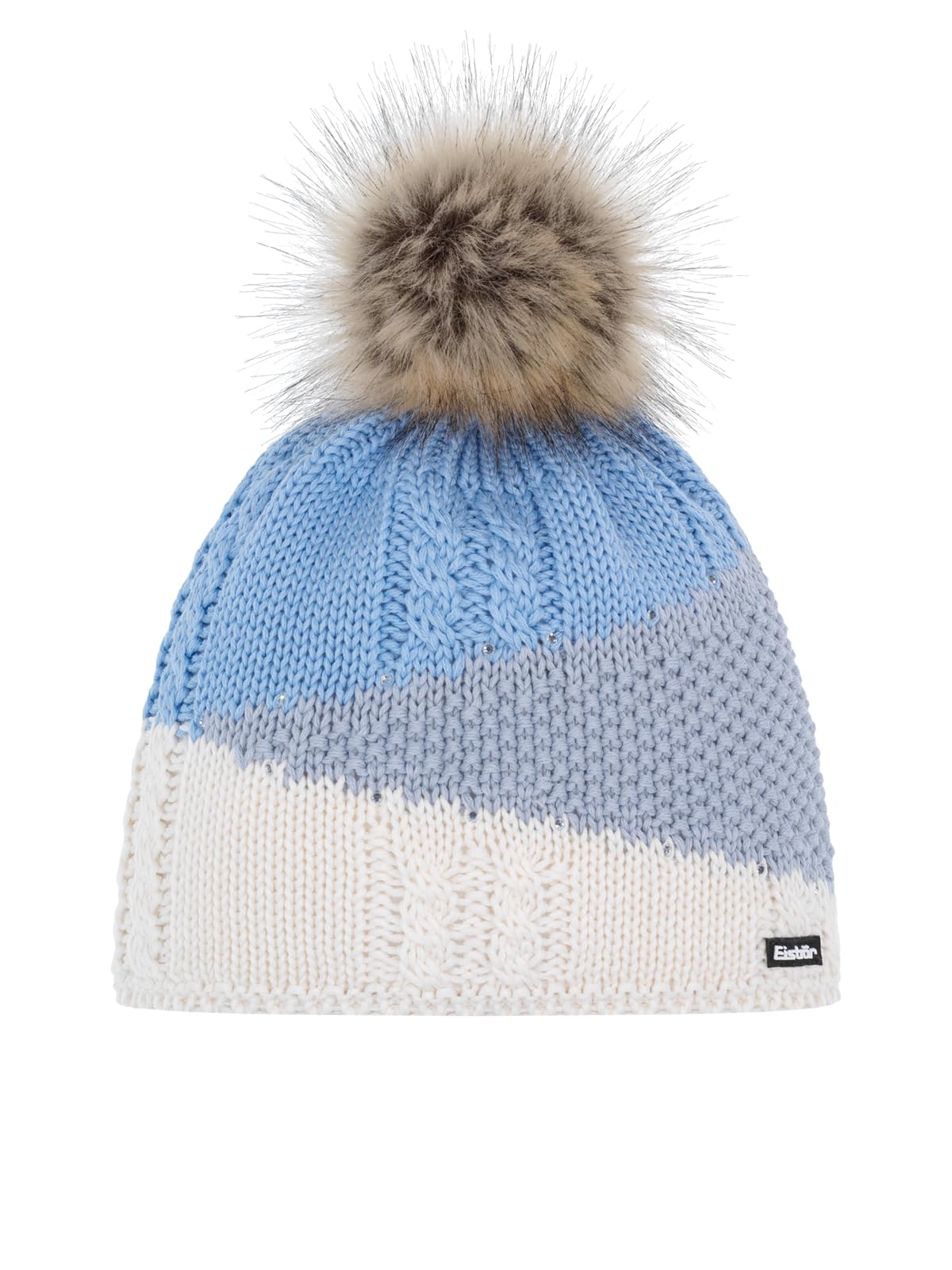 Eisbär Eden Lux Crystal czapka damska z pomponem z merynosów, z polarem, chroni przed zimnem i wiatrem, czapka z dzianiny z pomponem ze sztucznego futra z kryształkami Swarovskiego, elegancka czapka