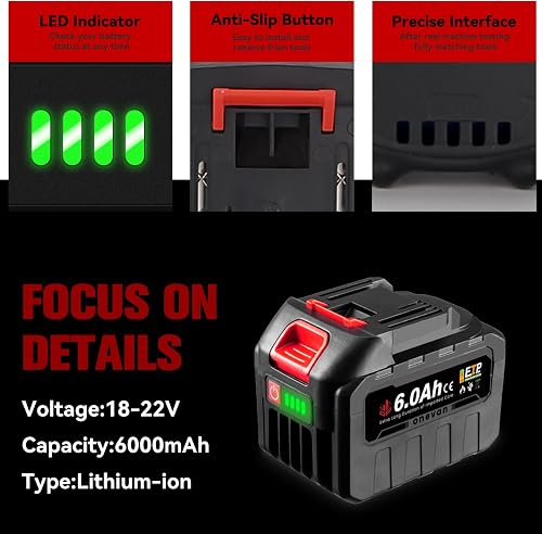 21V Batterie Li-ION avec Chargeur, 2X 6000mAh, Rechange pour Outils ONEVAN - 4
