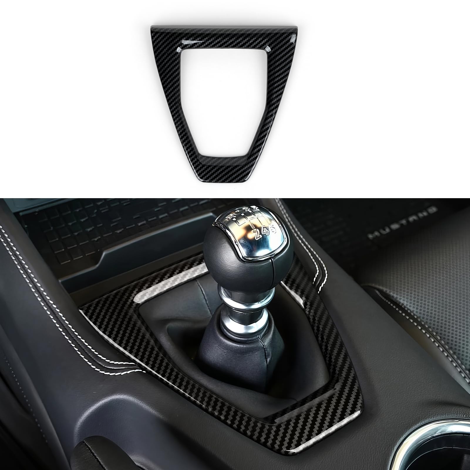 Car Center Console Gear Shift Panel Cover Trim Decals for 2024 2025 2026 Ford Mustang Accessories ABS Carbon Fiber Interior Stickers (Manual Gear)