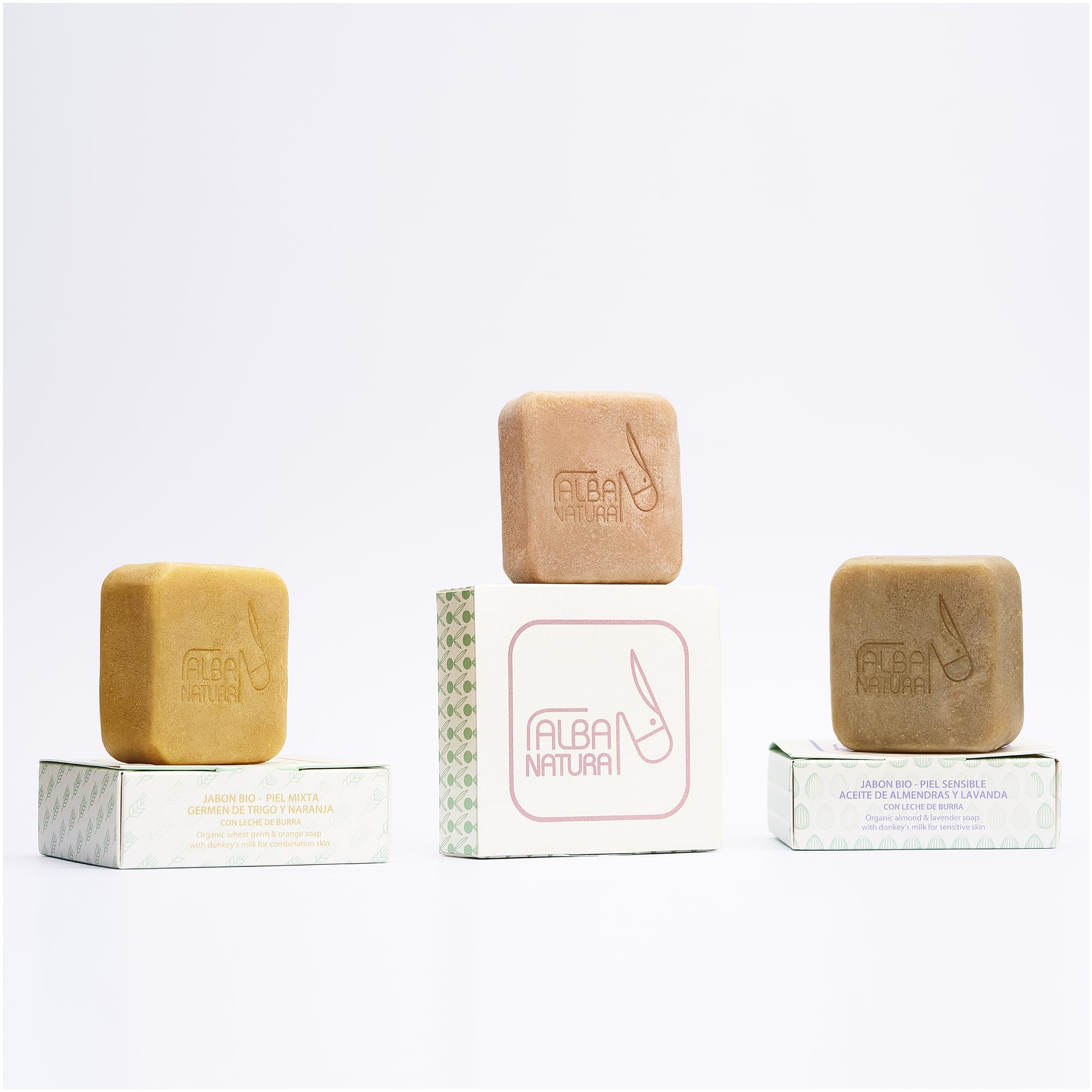Pack de 3 Jabones Limpiadores Faciales - Hechos con Leche de Burra - Exfoliante Natural - Brillo y Regeneración - Para Todo Tipo de Pieles - ALBA NATURA
