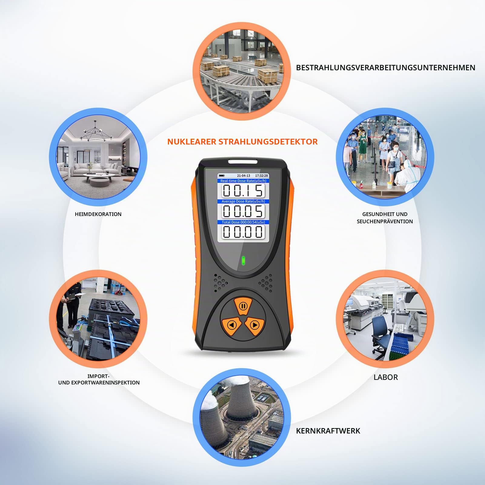 Geigerzähler, HFS-10 Geigerzähler Radioaktivität Strahlungsmessgerät, Beta Gamma Röntgen, Tragbarer Wiederaufladbar Dosimeter Strahlungsdetektor mit LCD -Display