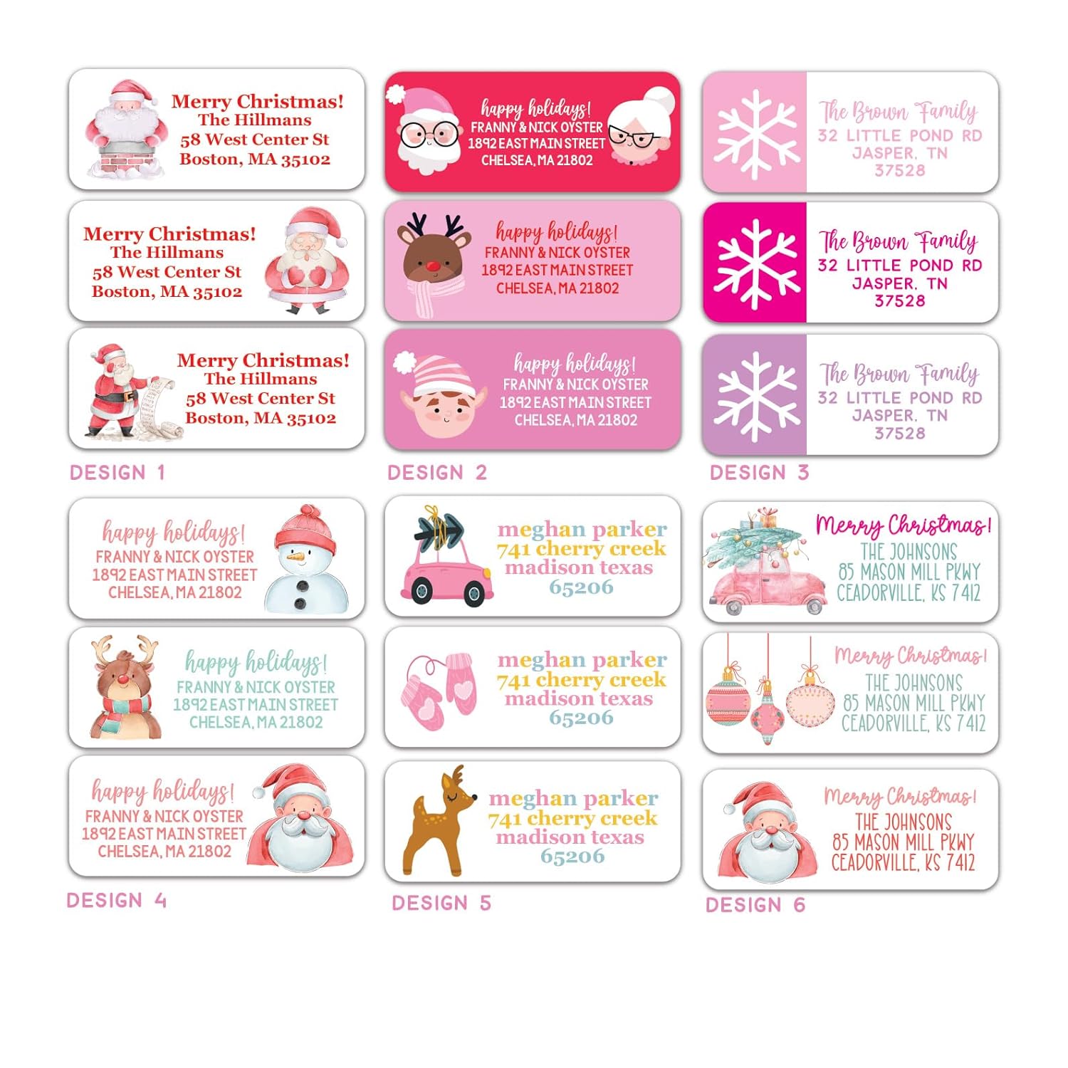 Christmas Address Labels (Set of 60), Personalized Pink