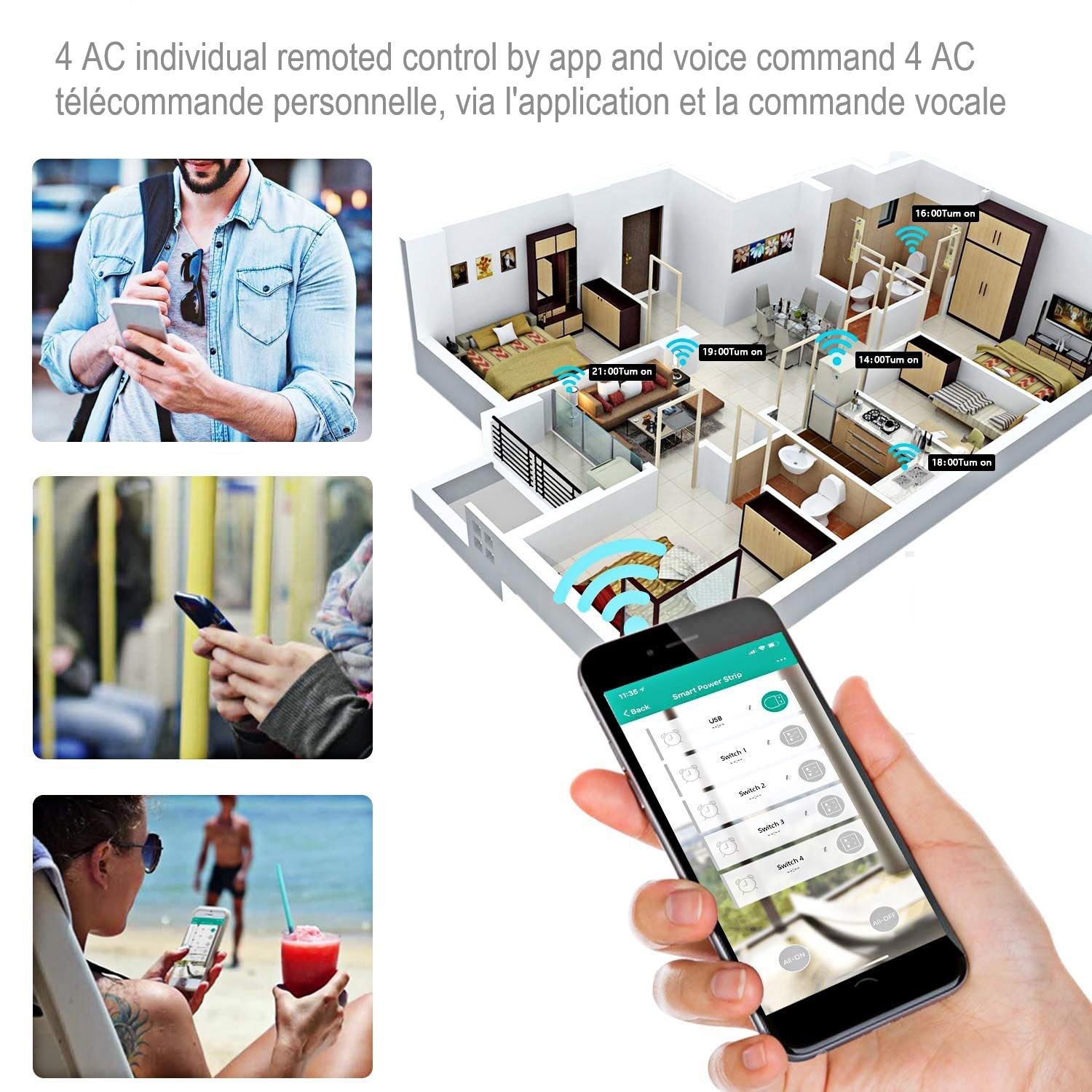 Smart Steckdosenleiste, WLAN Mehrfachsteckdose, mit Alexa, Google Home, Smart Things, Smart Life, mit Sprachsteuerung ,Fernzugriff ,1.5M