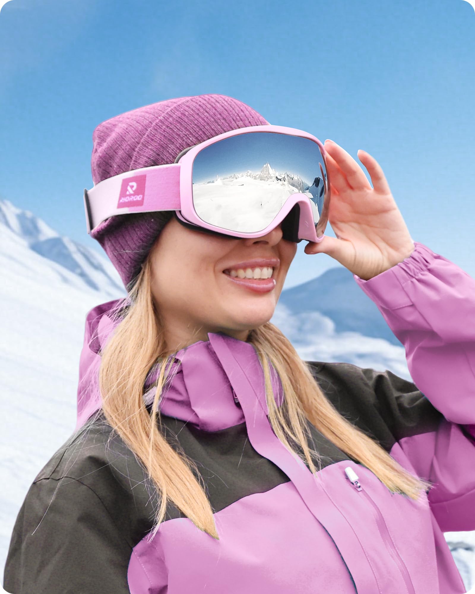 Gogle narciarskie Gogle snowboardowe dla mężczyzn kobiet dorosłych młodzieży, okulary OTG/100% ochrona przed promieniowaniem UV/przeciwmgielne/szerokie widzenie
