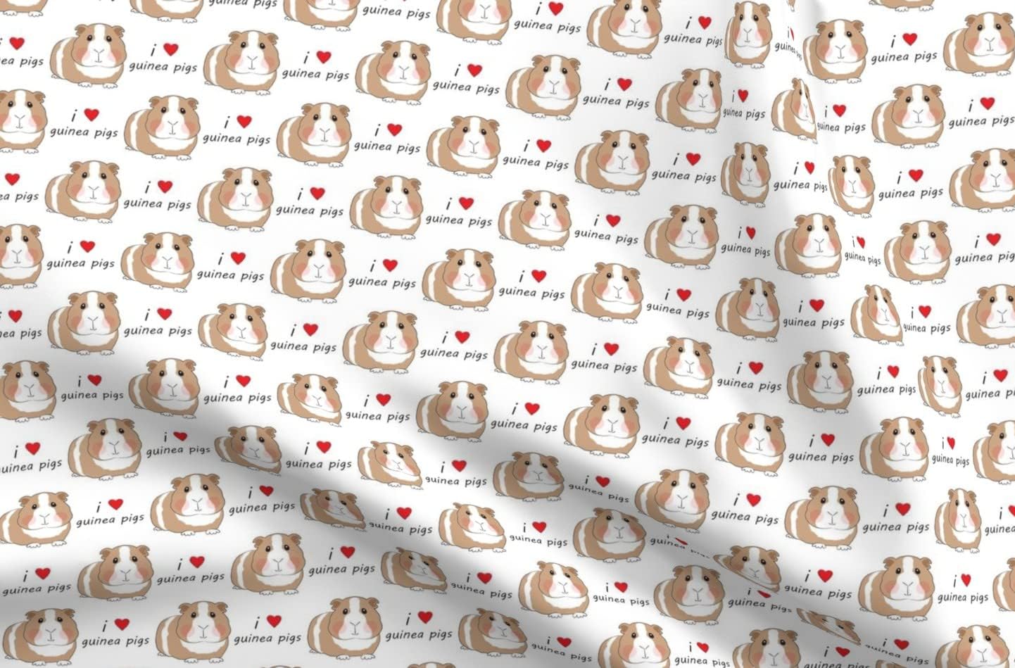 Spoonflower Fabric - Love Guinea Pigs Brown Cute Pig Animal Adorable Red Heart Pets Printed on Organic Cotton Sateen Fabric by The Yard - Sewing Quilting Apparel Home Decor