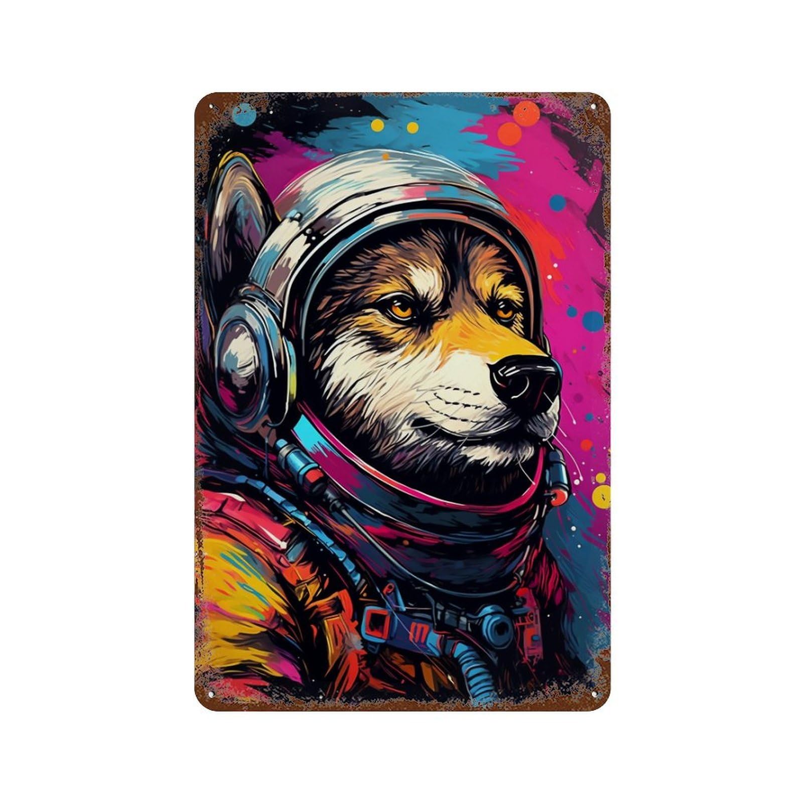 Garage Style Space Dog Explorer-187 Distressed Metal Wall Sign 11.8"x7.9", Rustic Home Decor for Bar And Workshop