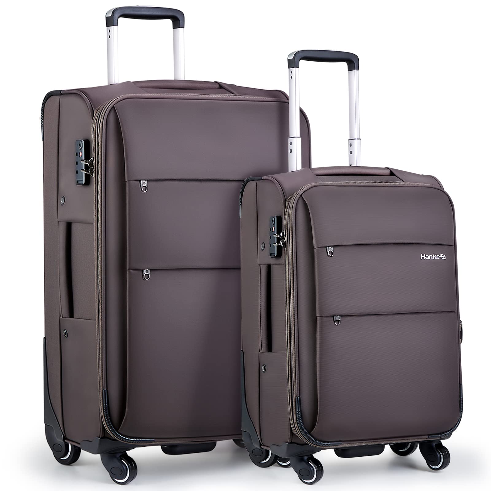 Hanke 20/28 Inch 2 Piece Luggage Sets with Spinner Wheels Expandable Luggage Large Suitcases with Wheels Lightweight Travel Luggage Rolling Suitcase with Lock Softside Checked Luggage.(Coffee)