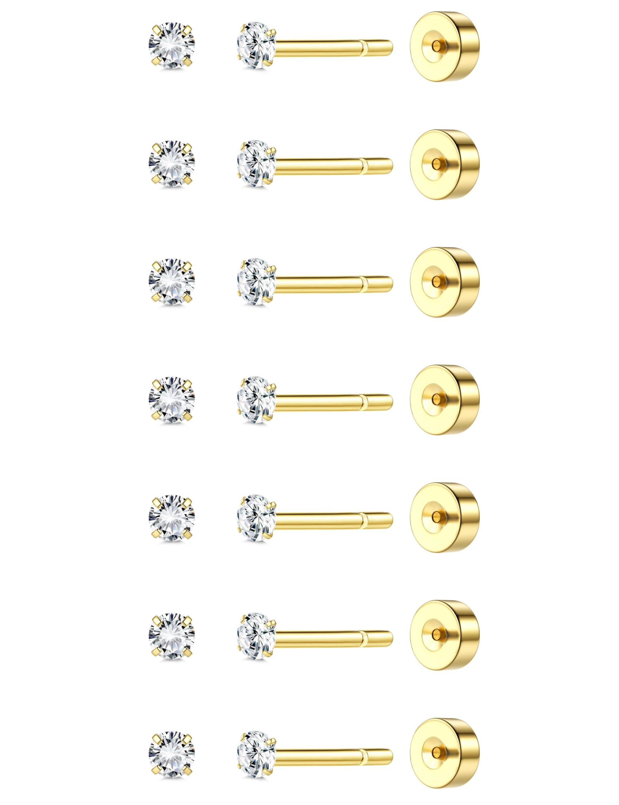 Adramata 7 Pares Pendientes Acero Quirurgico, Piercing Oreja 𝐒𝐢𝐧 𝐑𝐨𝐬𝐜𝐚 18K Oro Pendientes para Mujer hombre 2-8MM Circonio Cúbico Pendientes, Hipoalergénico Cartílago Pendientes