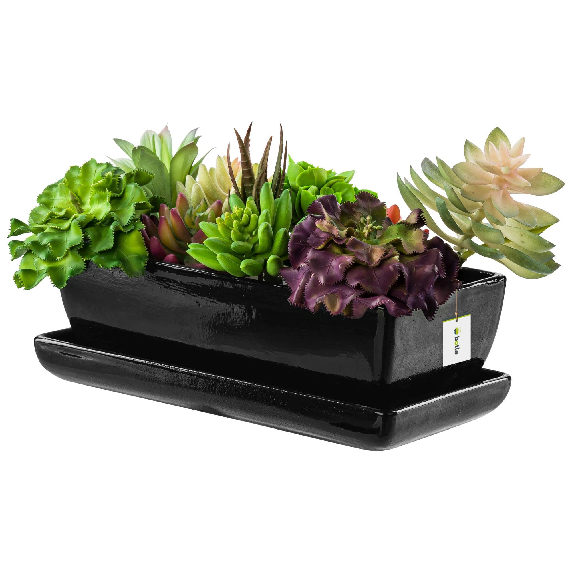 Pot de fleurs cactus noir rectangle pour éviter l'excès d'eau
