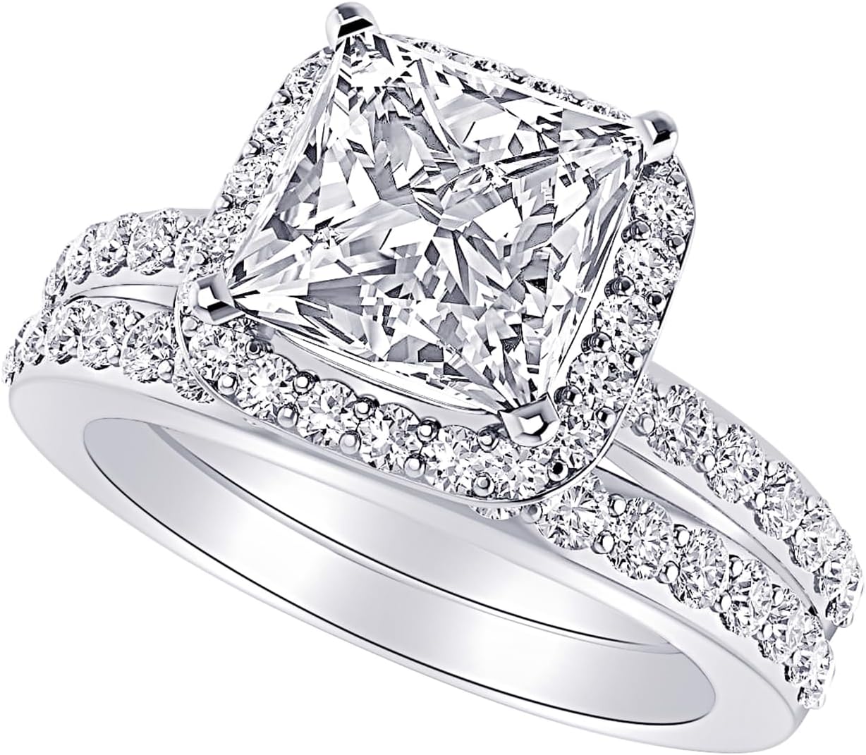 Houston Diamond District 1 to 6 Carat Princess LAB GROWN Diamond and LAB GROWN Diamond Wedding Bridal Set (AAAA Heirloom Quality)