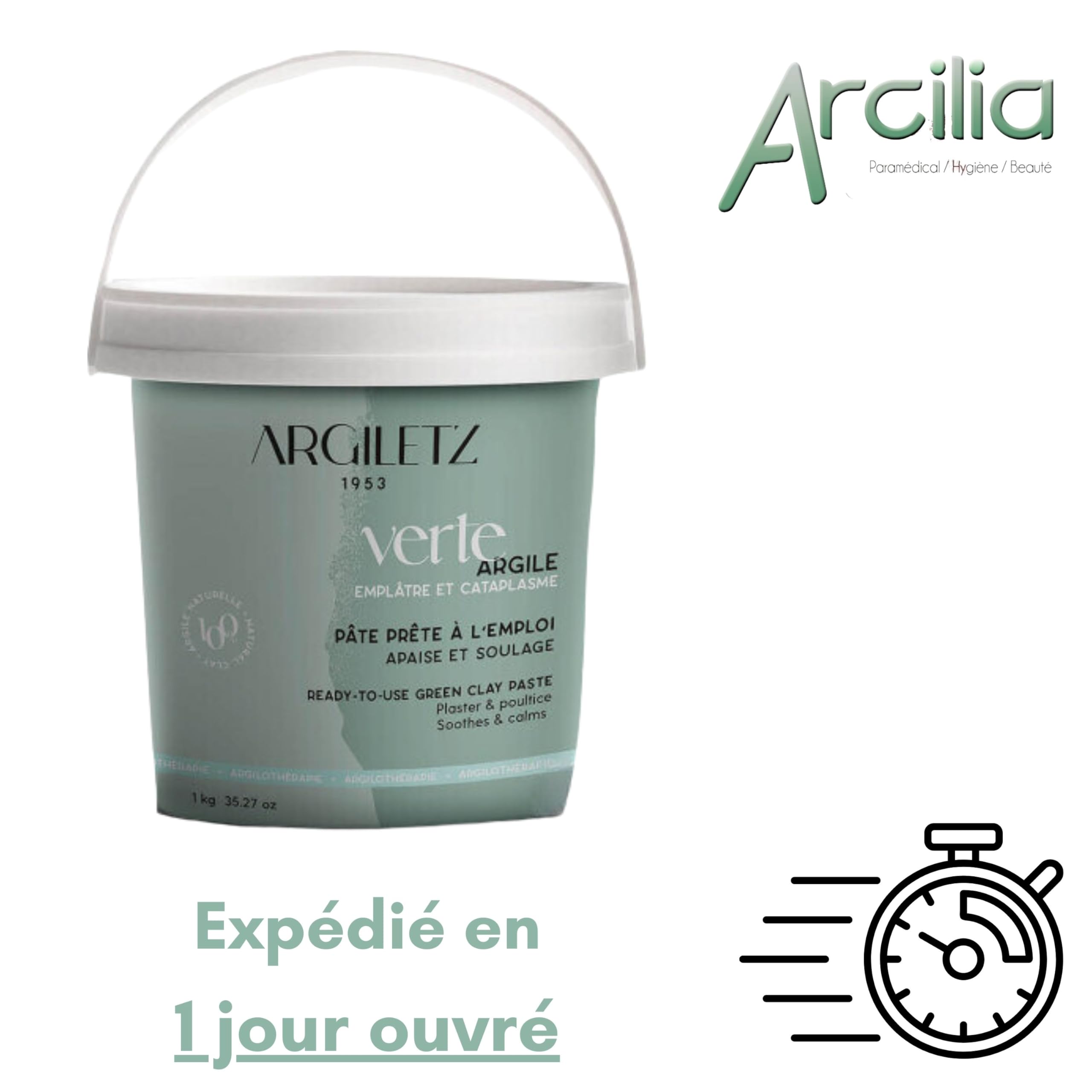 (ARCILIA) Argiletz - Lot de 3 Pots - Argile Verte 1kg - Prête à l'emploi