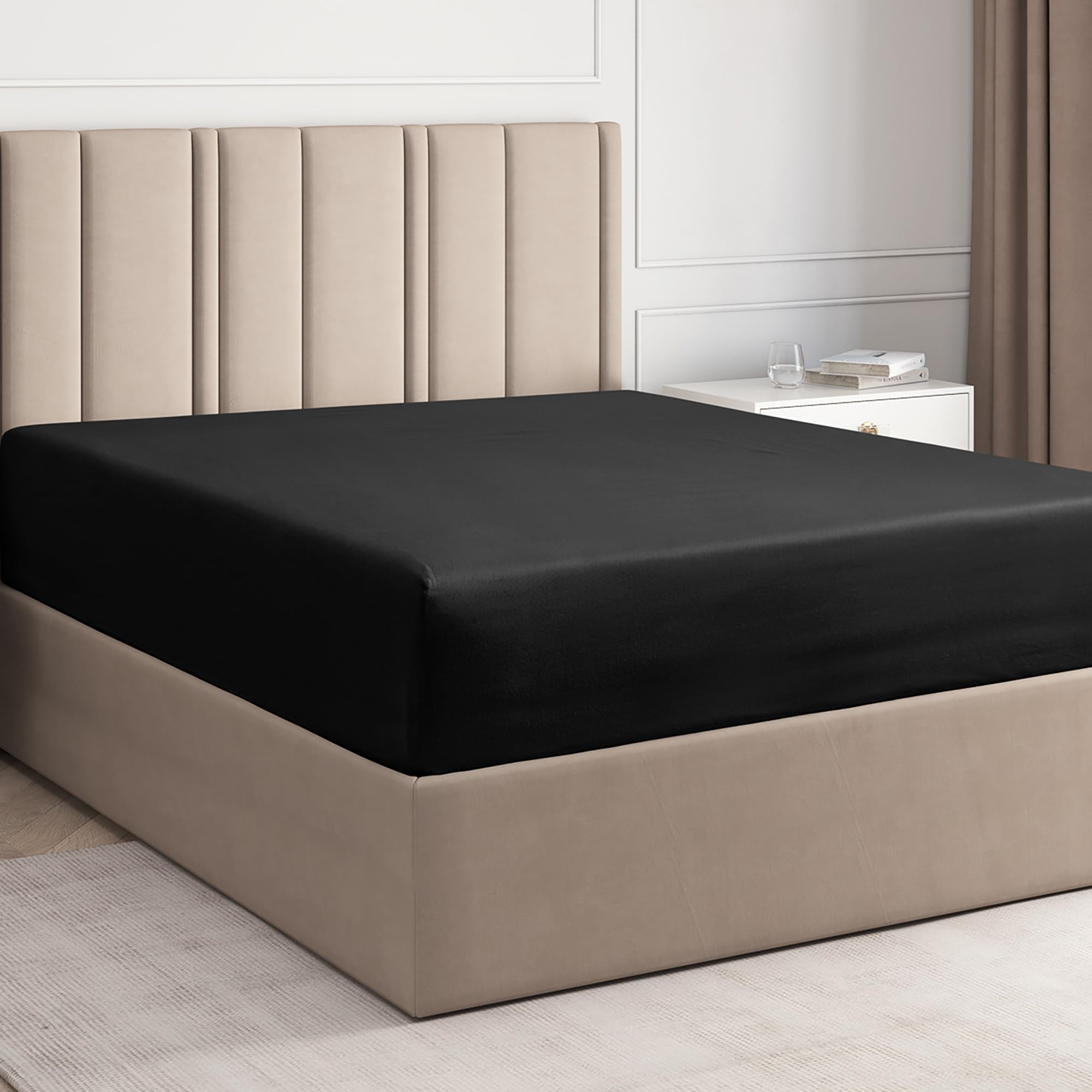 Lenzuolo con angoli 180x200 Nero, profondità 30 cm - Lussuoso lenzuolo con angoli - Per materassi fino a 30 cm (12") di altezza - Morbido, senza pieghe e traspirante - 180x200 - singola