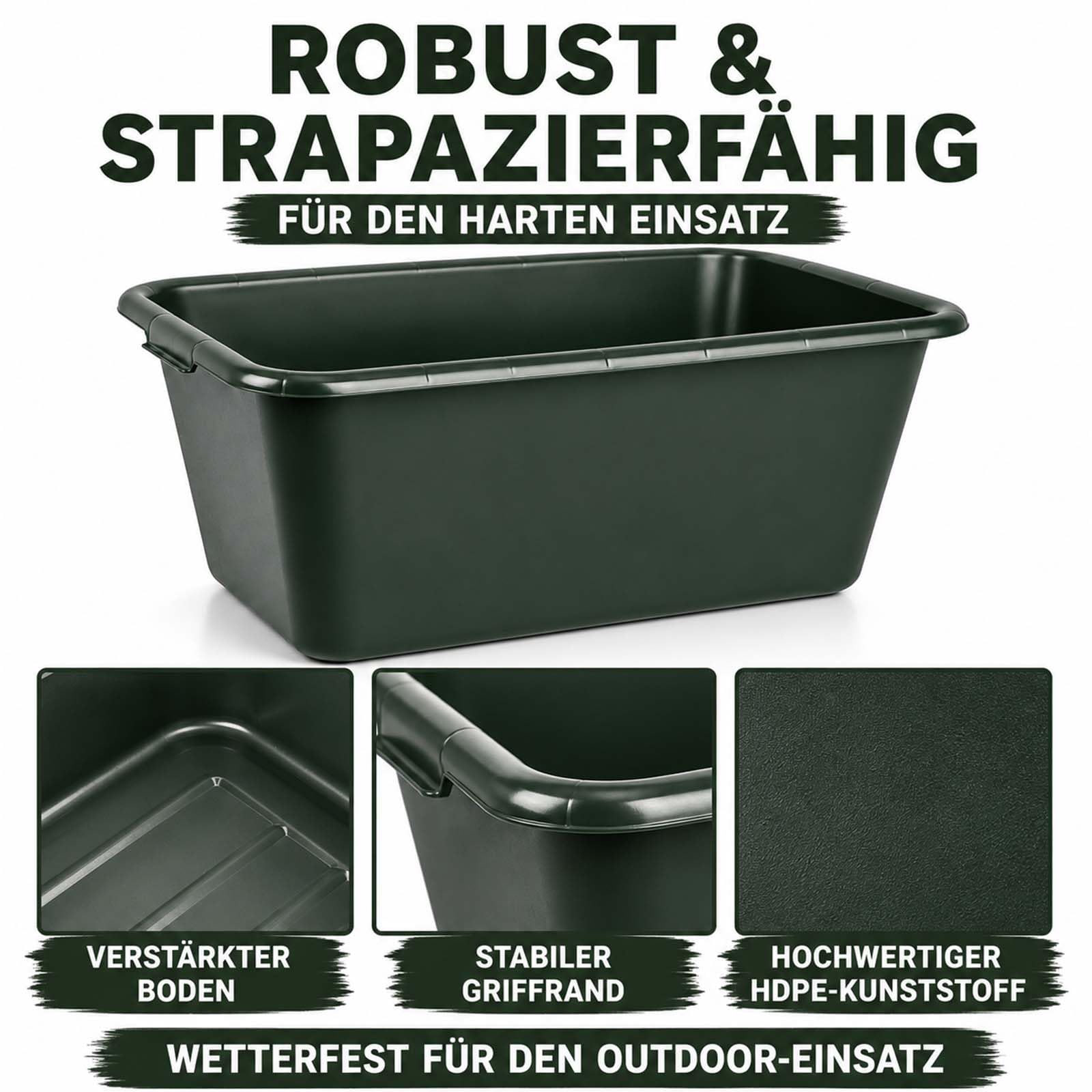 BURI Wildwanne 65 Liter 5er Set XL Futterwanne Grün Lebensmittelecht Robust | BURI, lebensmittelecht, Wasserbottich, Wildwanne, Pferdetränke, Jagdwanne, robuster Kunststoff, Stallbedarf, langlebig