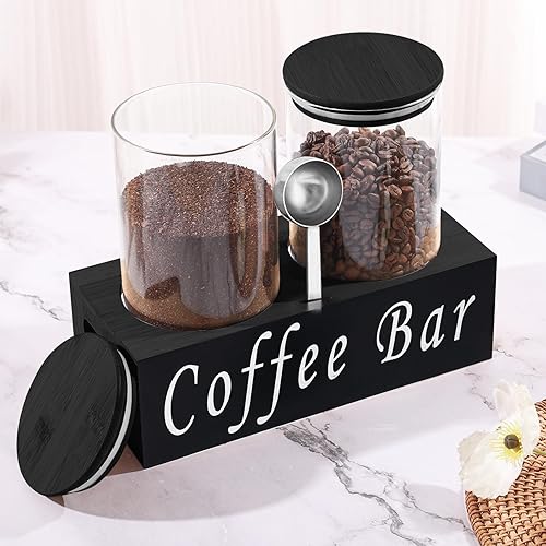 Miniatura 7 de ZOMUIA Contenedores de café de vidrio herméticos para almacenamiento de granos de café con estante, 2 unidades de 44 onzas, organizador de estación