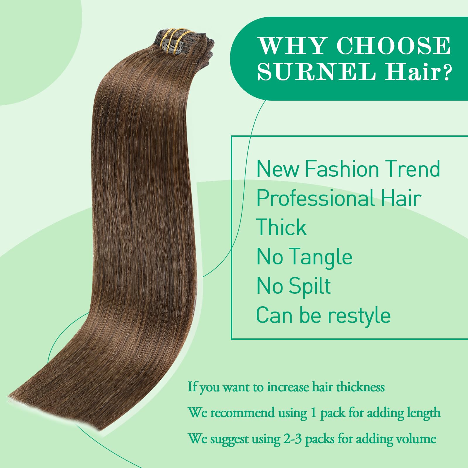 SURNEL Extensions Clip in Mittel Braun Remy Haarverlängerung Echthaar Clip in Extensions Echthaar 20Zoll/50cm 7PCS/160g(7C#4-20Zoll)