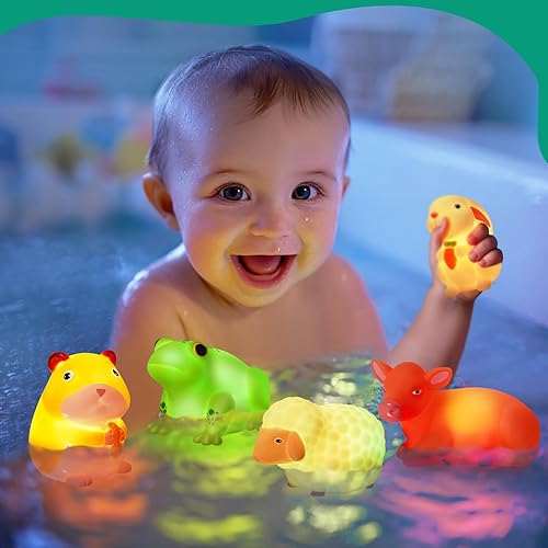 Miniatura 3 de Juguetes de baño para niños pequeños de 1 a 3 6 piezas de juguetes de baño de animales de granja iluminados, juguetes de baño para bebés, juguete de