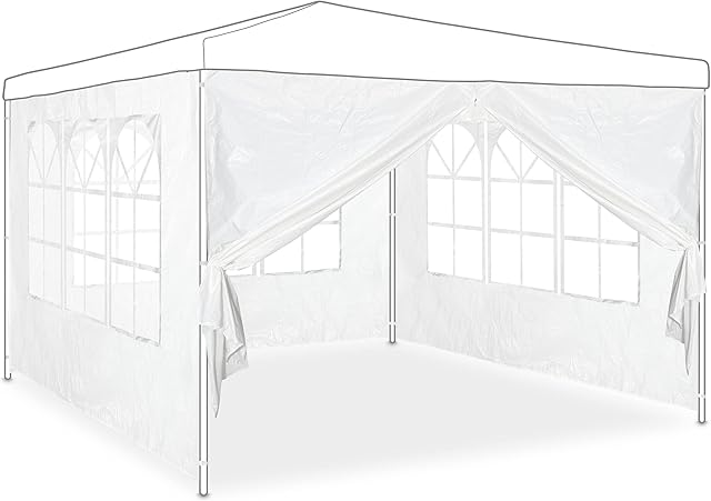 Relaxdays Relaxdays Seitenwand für Pavillon 4er Set, 2x3 m, Seitenteile mit Fenster & Reißverschluss, wasserdicht, PVC & PE, weiß — Pavillons
