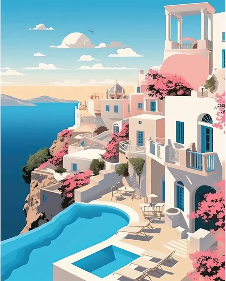 Paint by Numbers Kit for Adults Beginners DIY Seaside Landscape Adult Paint By Number Kit Frameless Canvas Abstract Seascape Acrylic Oil Painting Home Decoration Gift 16" W x 20" L