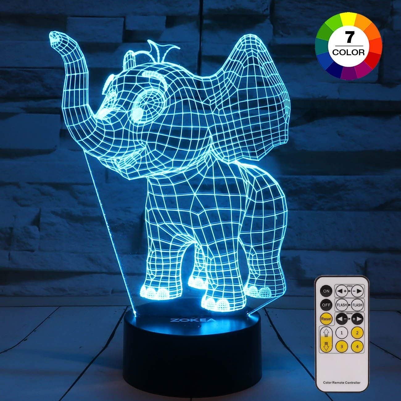 Night Light for Kids Elephant 3D Night Light 7 Colors Changing Bedroom Nightlight with Smart Touch & Remote Control Bedside Lamp for Kids Room Decor or as Birthday Gifts for Kids Girls Boys