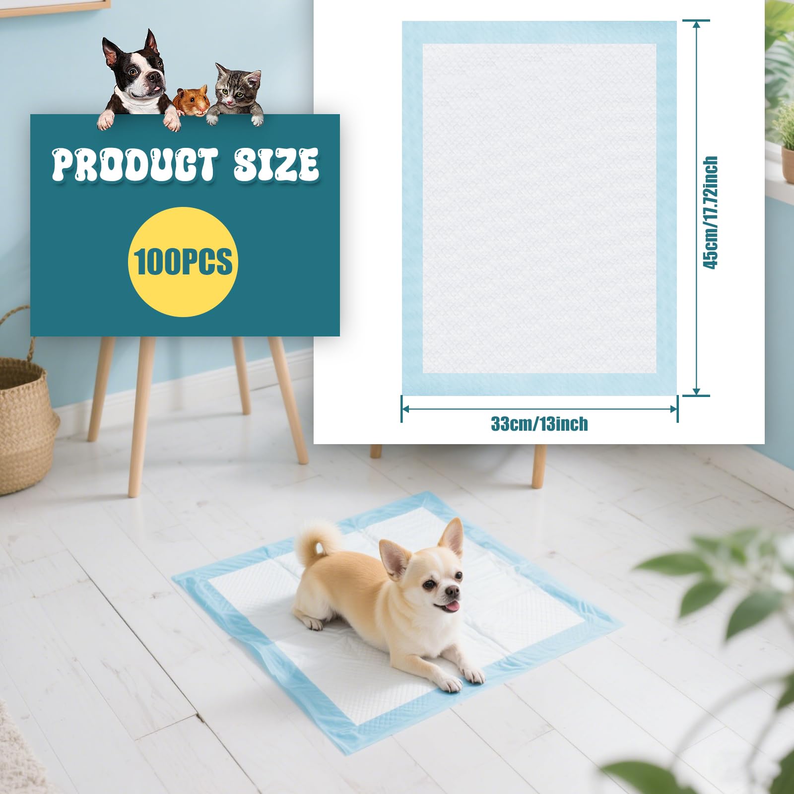 100 Stück PIPI Matten Für Hunde 33x45cm - Super Saugfähige Trainingspads 5-lagig