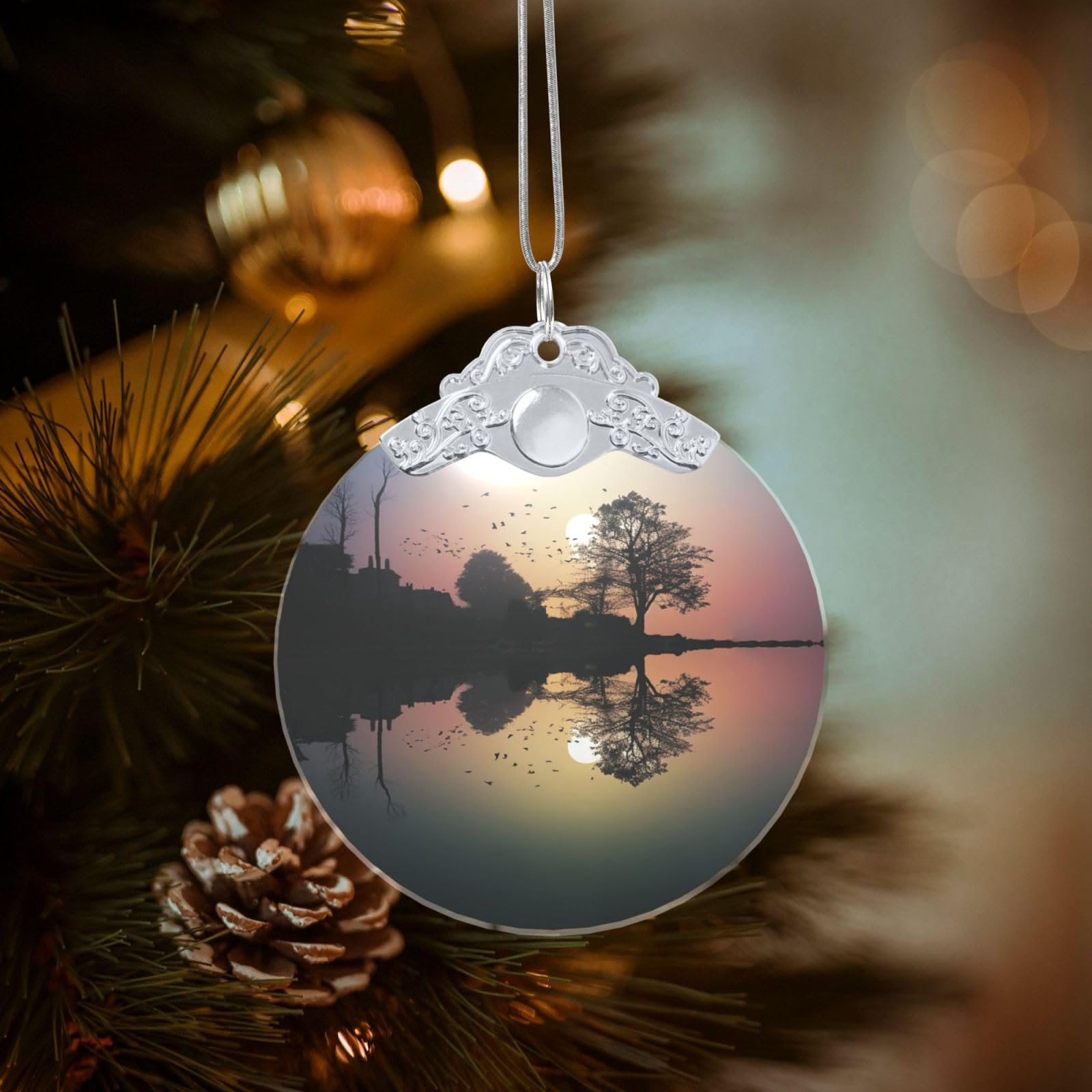 Crystal Christmas Ornaments for Christmas Tree Decoration Hanging Reflection Guitar Ornament with Gold Ribbon Crafts Round Pendant for Keepsake Gifts Glass Xmas Decor Party Supplies