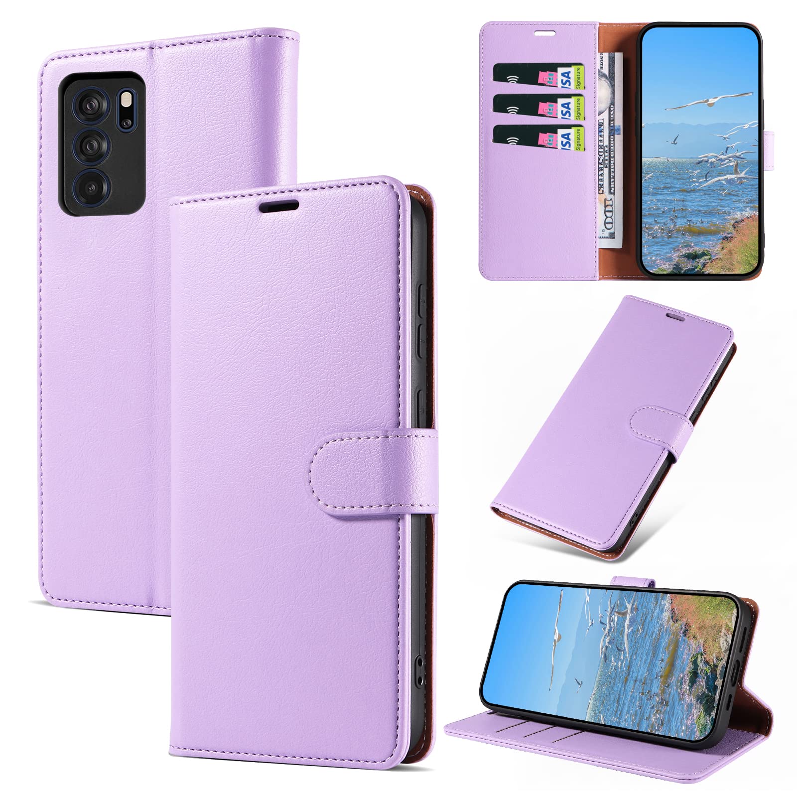 PEIYE Rilievo Cover per Oppo Reno 13 5G, Custodia Libro Flip in PU Pelle Portafoglio, Case Antiurto Soft con Porta Carte e Chiusura Magnetica, Funzione Stand,Viola chiaro