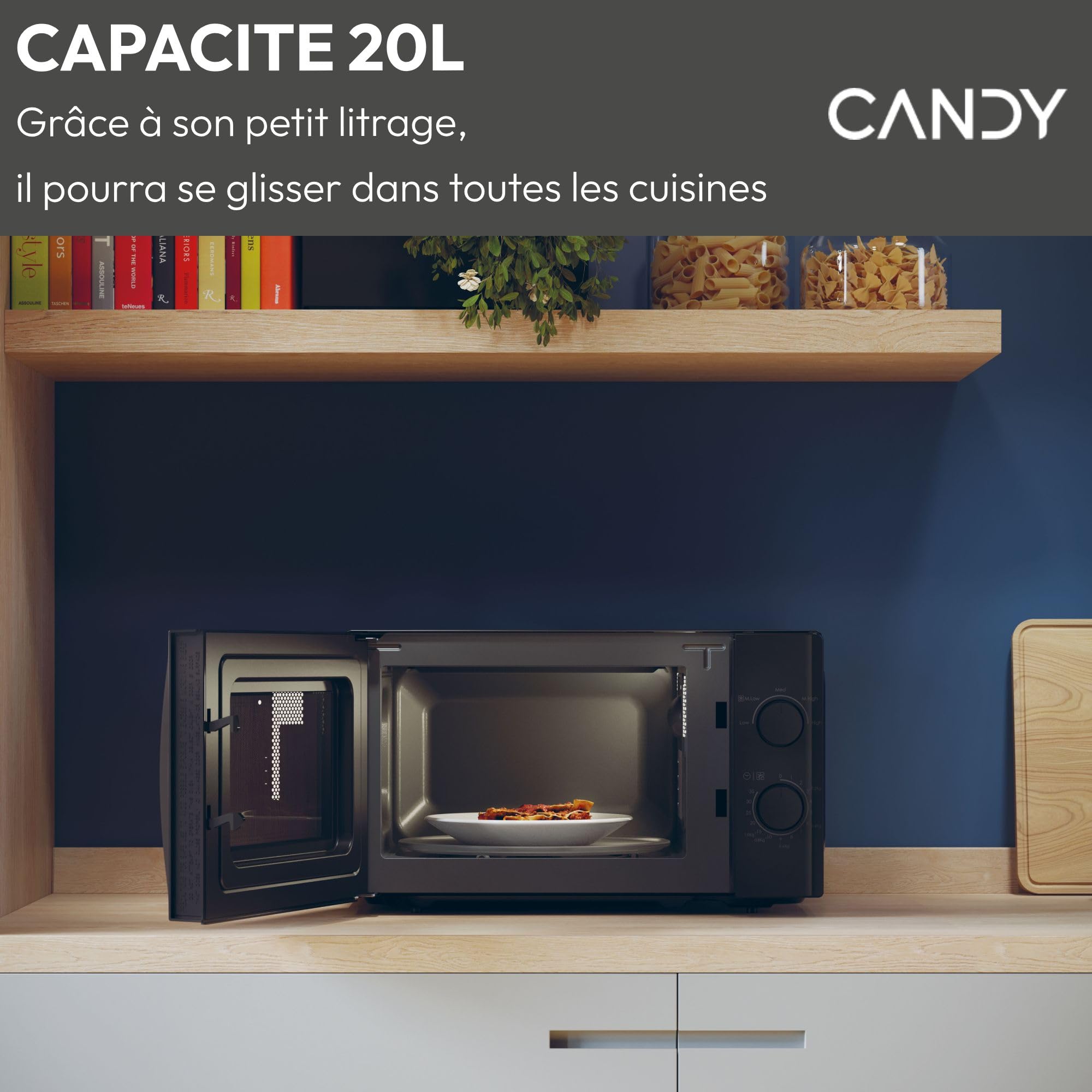Candy Idea CMG20SMW Four Micro-ondes 700 W 20L, Fonction Gril, Fonction Décongélation, Plateau Tournant 25,5cm, 5 Niveaux de Puissance, Blanc
