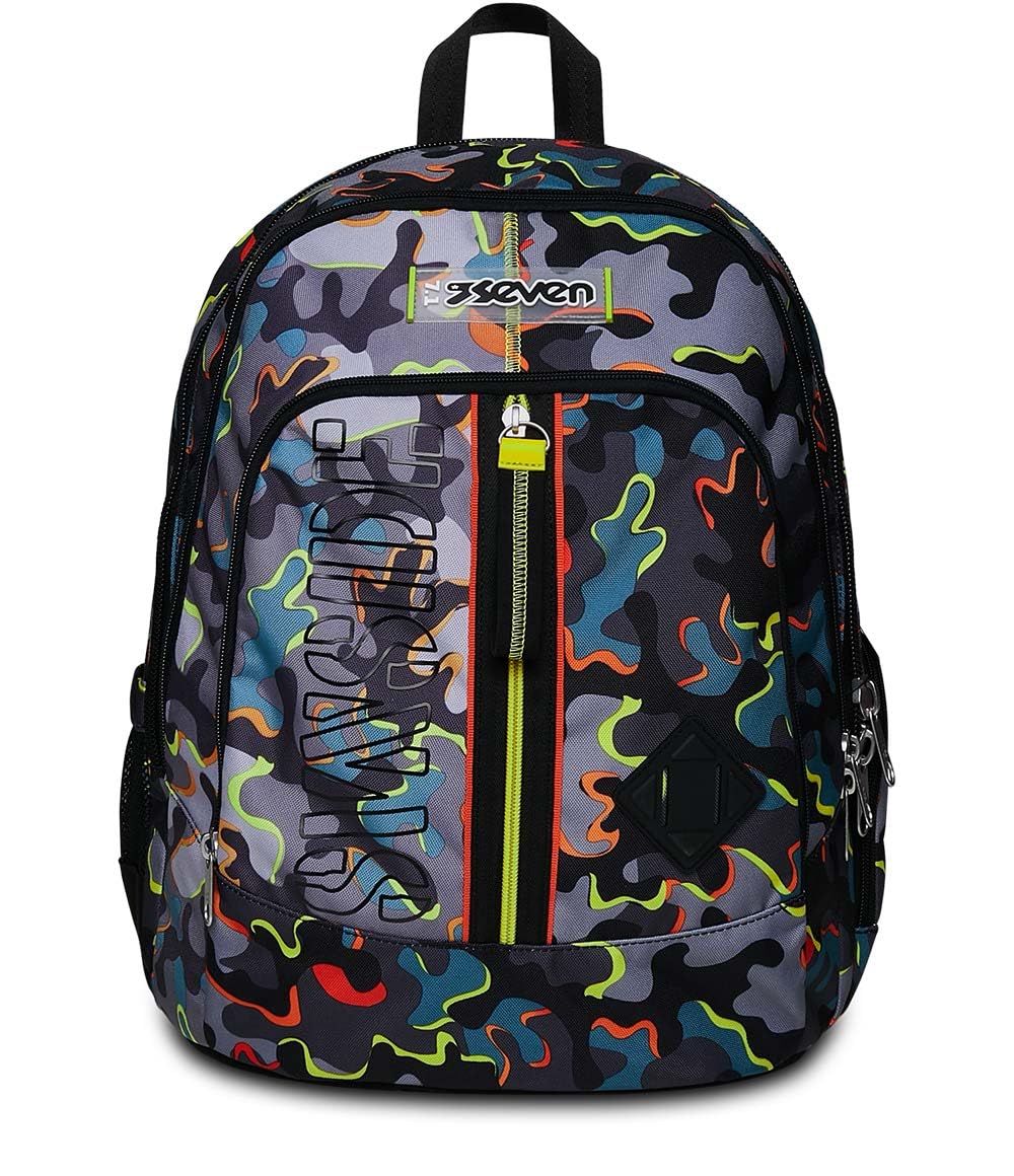 Seven Schulranzen Advanced Schule, Freizeit, Geräumige Schultasche für Teenager, Mädchen, Jungen, Gepolsterter Schulranzen; mit Laptopfach und Trinkflaschenfach, mehrfarbig