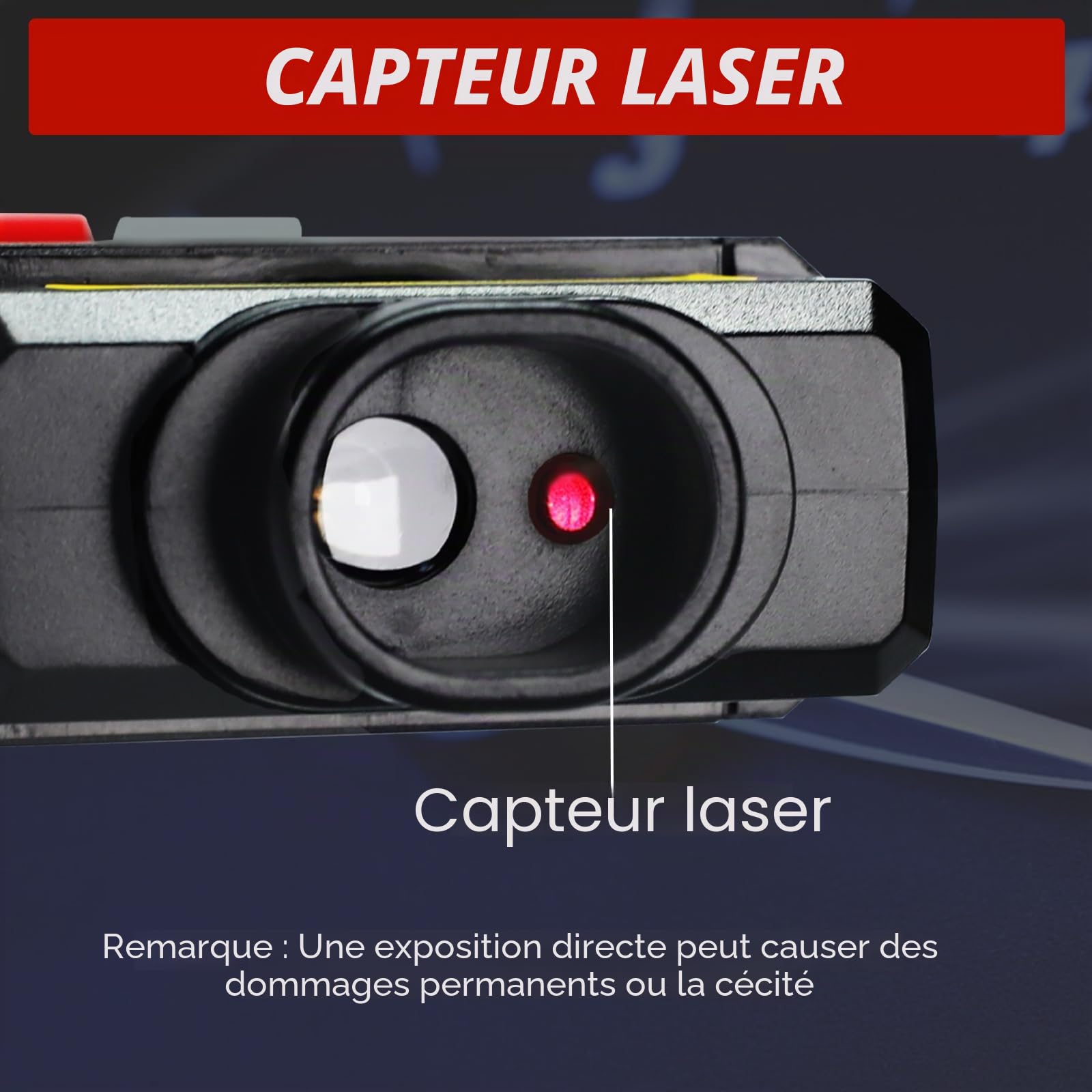 Tachymètre Numérique Sans Contact avec Deux Modes de Mesure 10-99999 tr/min, Détection Photoélectrique Laser Haute Précision avec Écran LCD, Ruban Réfléchissant pour Usage Industriel et Bricolage