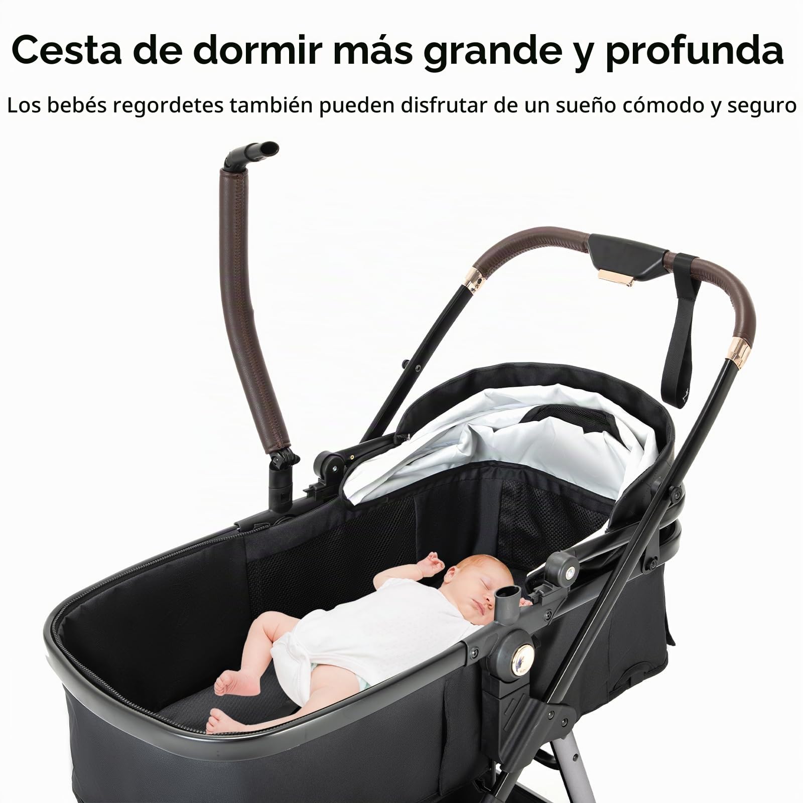 Cueros 3 en 1 Carrito Bebé, Cochecito Bebe con Asiento de Coche ECE R129, Cochecito Combinado Plegable One Click, Alta Vista Estructura de Aluminio Cochecito para Recién Nacido(22KG, 0-4Años)