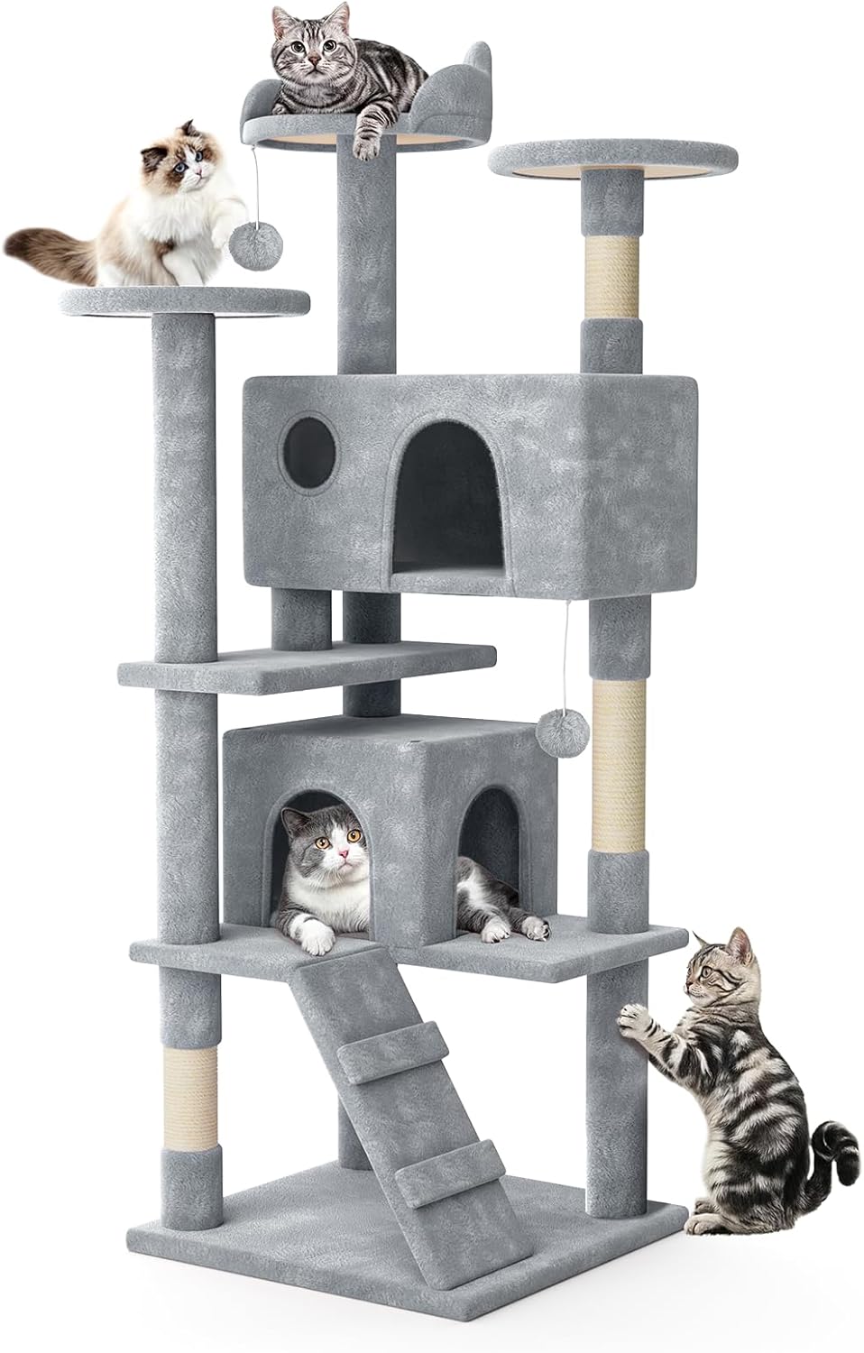Light Gray 70" Multi-Level Cat Tree Tower with Sisal Posts