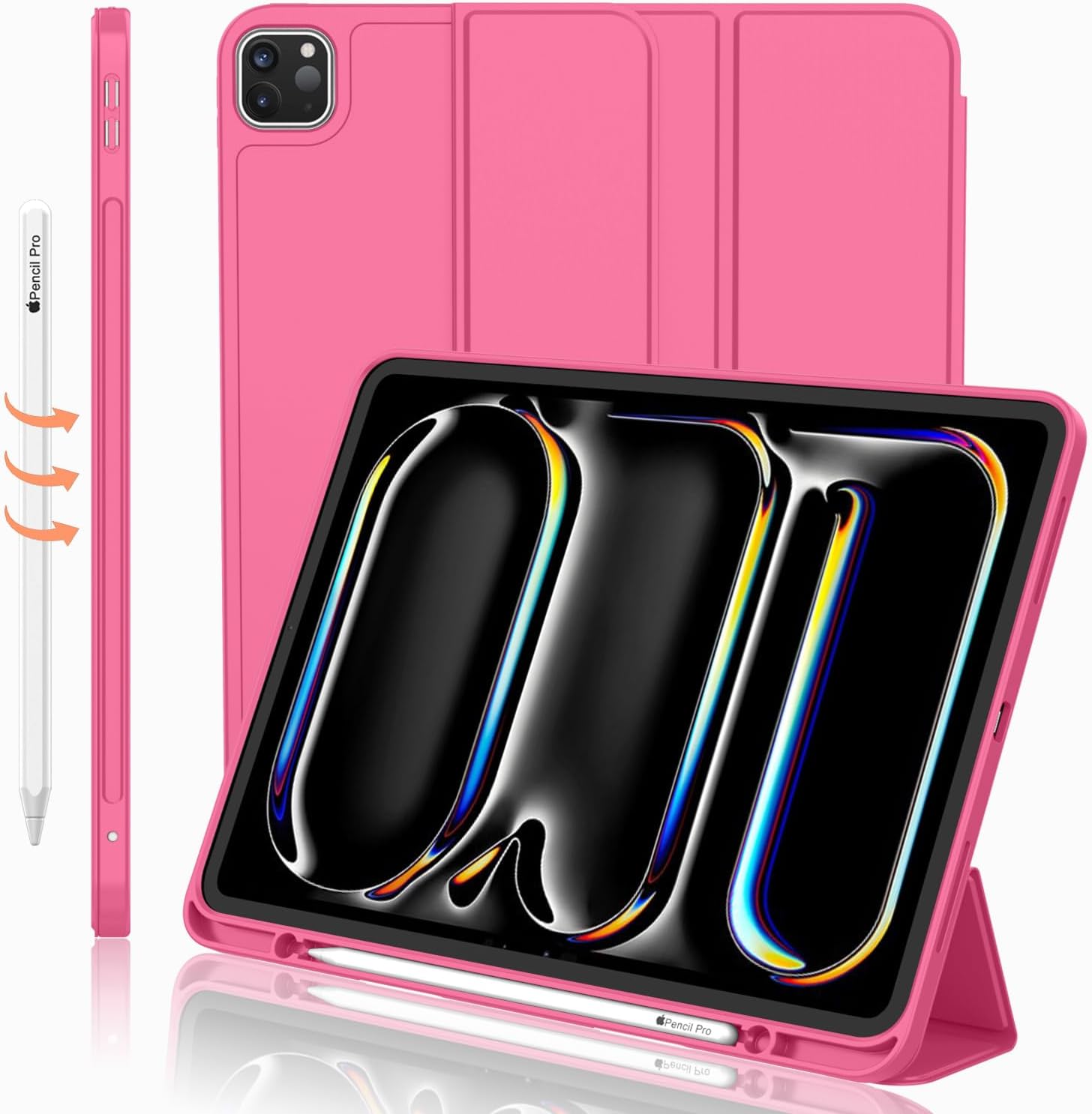 iMieet Case for iPad Pro 11 Inch (M5) 2025 /(M4) 2024 5th Gen, Trifold Stand Smart Cover with Pencil Holder and Soft TPU Back, Auto Wake/Sleep (New Watermelon)
